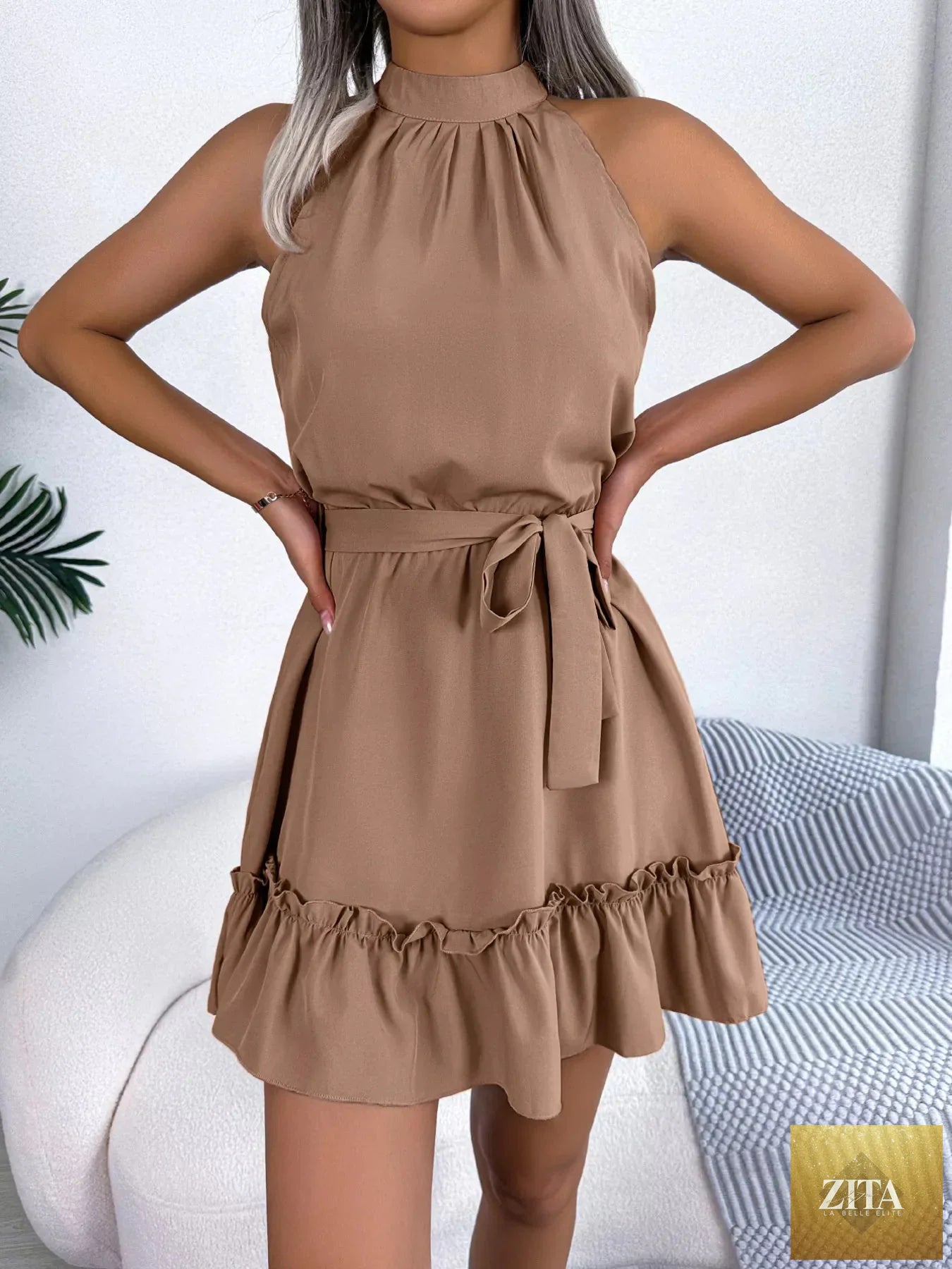 Halter neck ruffle hem A-line dress from Shopiebay featuring a flowy silhouette and stylish ruffle details.