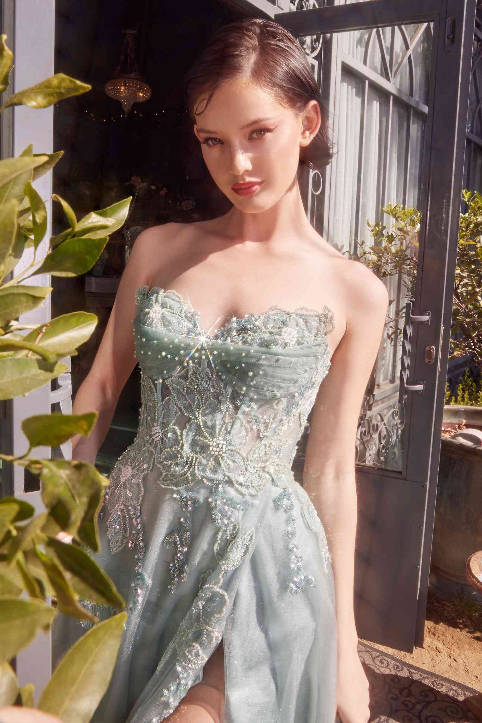 Strapless layered tulle ball gown from Andrea & Leo A1378, featuring elegant design and flowing silhouette.