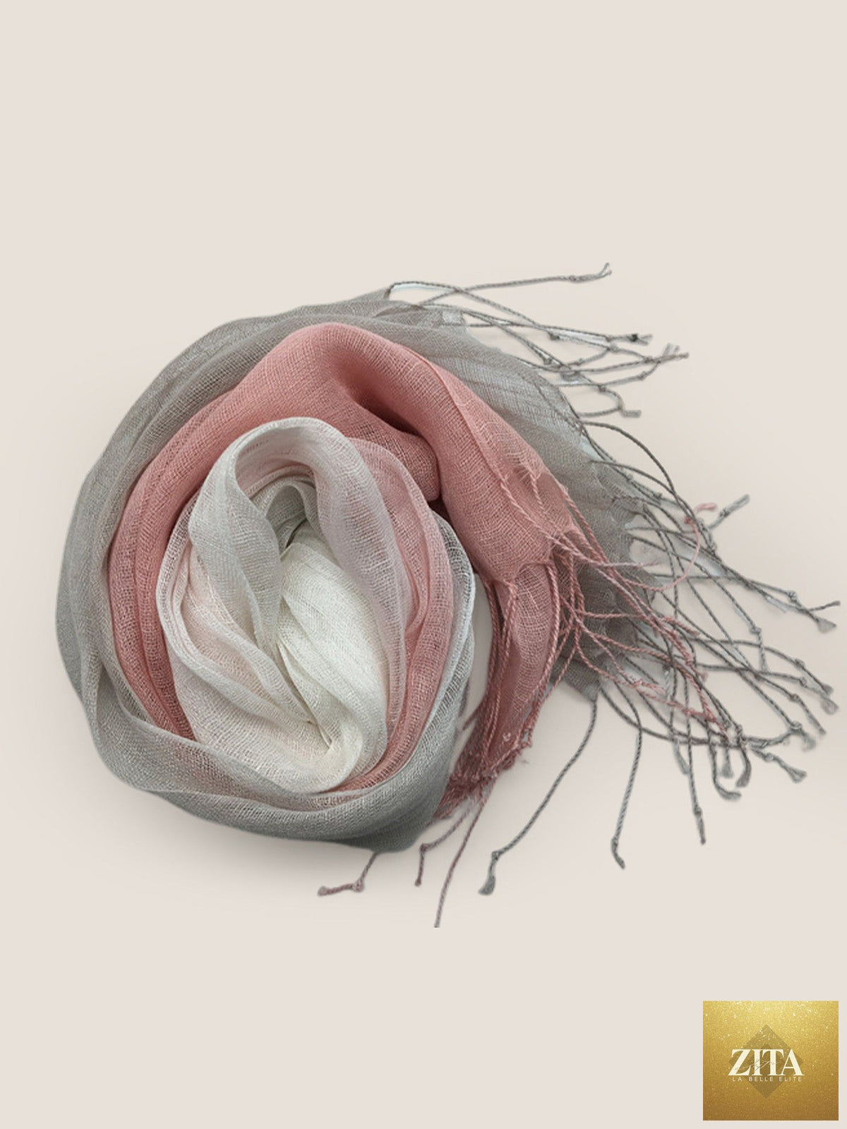 100% Linen Gradient Fringed Light Scarf