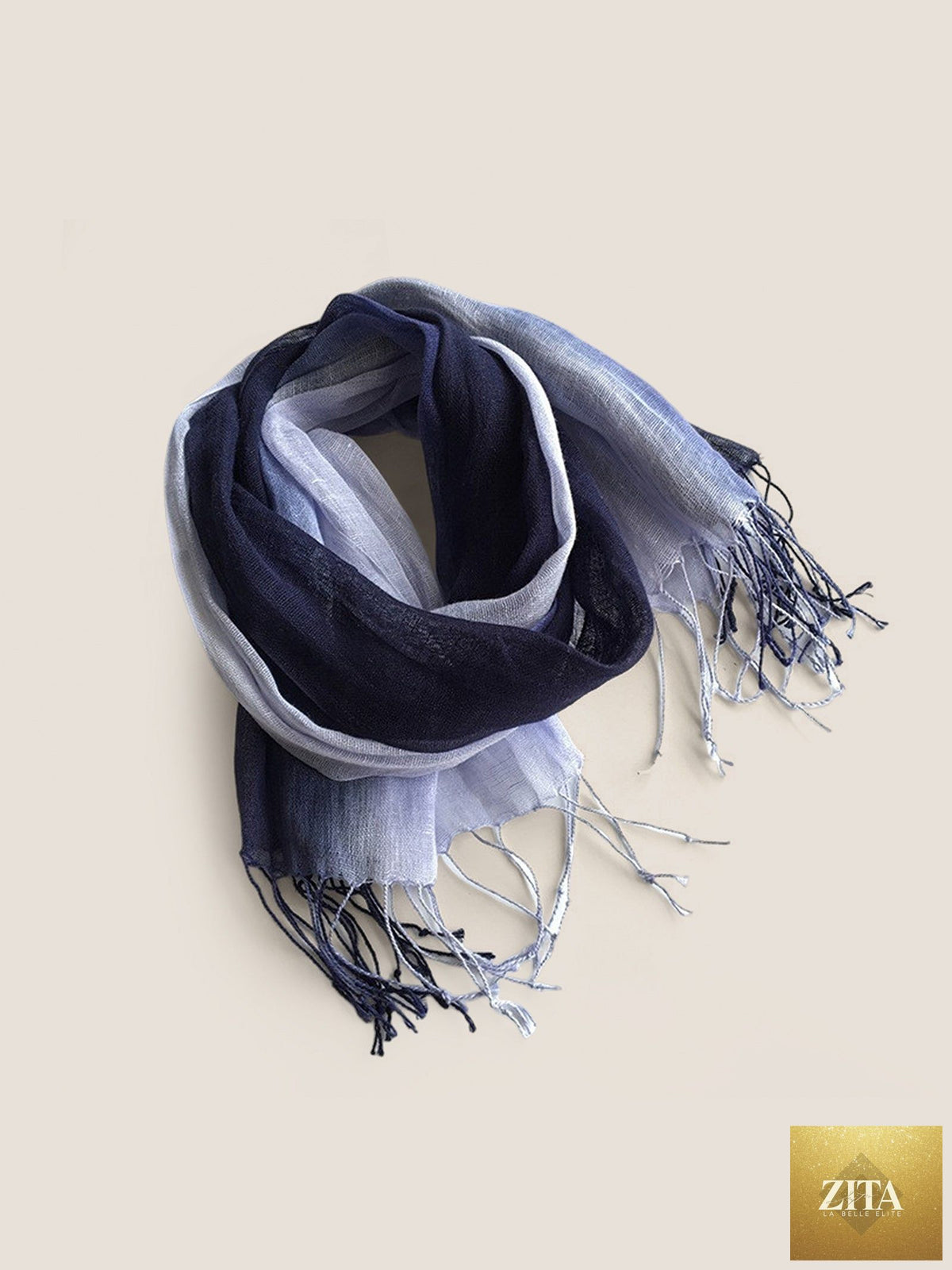 100% Linen Gradient Fringed Light Scarf