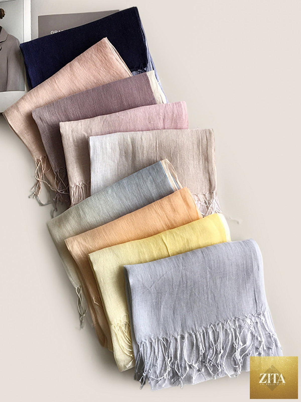 100% Linen Gradient Fringed Light Scarf