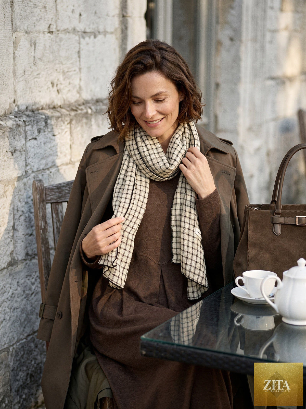 Linen Windowpane Check Scarf