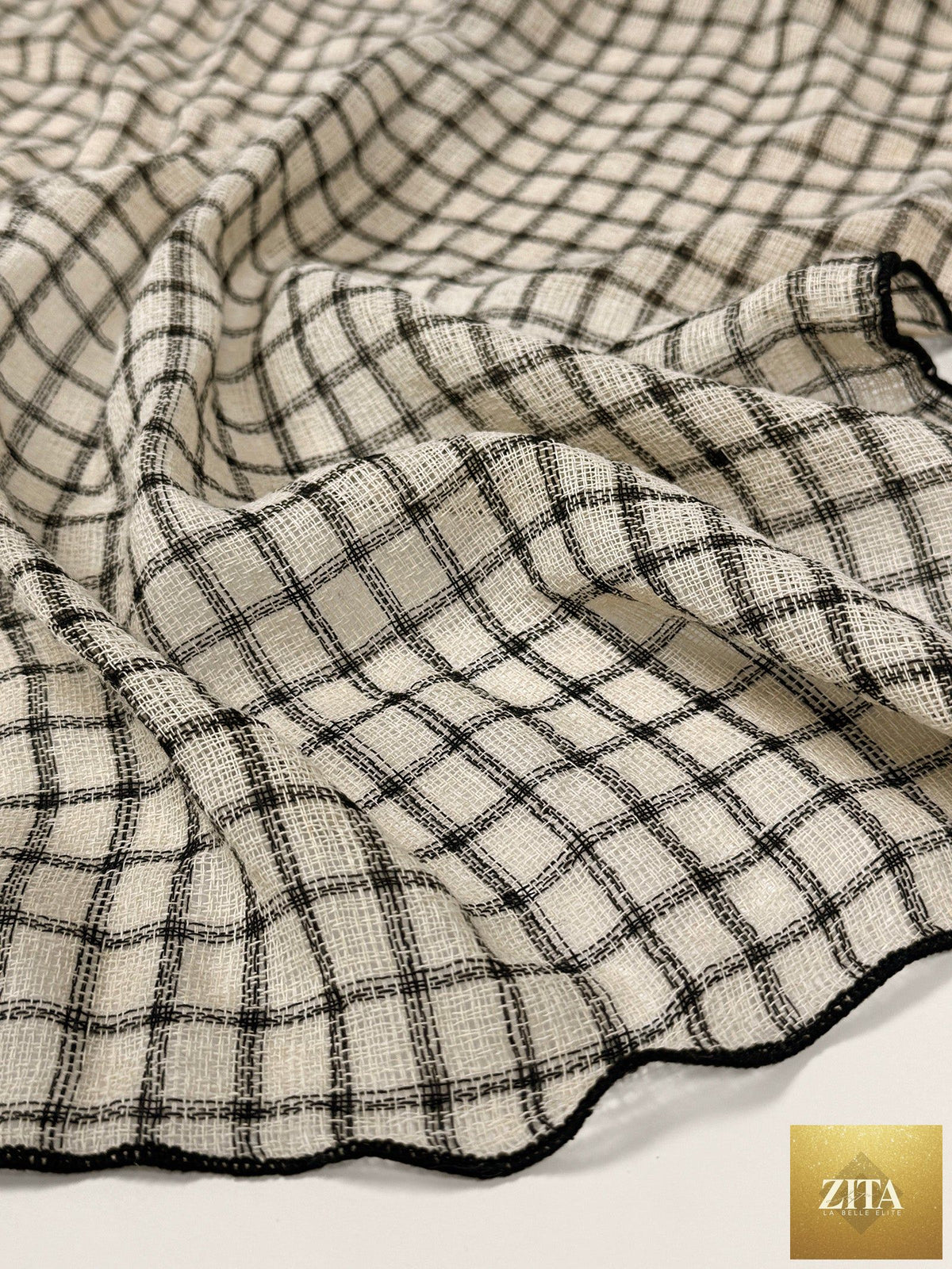 Linen Windowpane Check Scarf