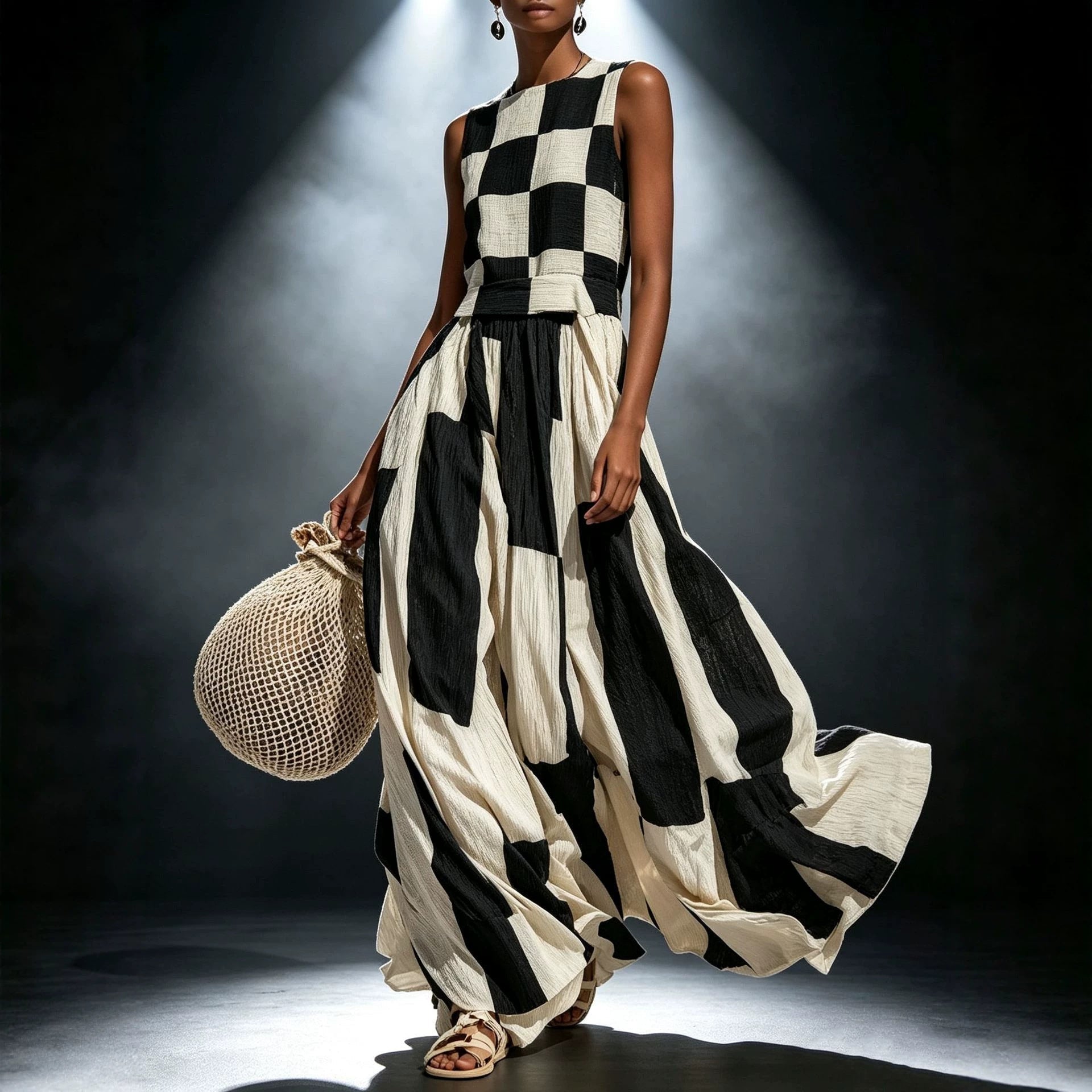 Sleeveless round neck loose maxi dress by FitiqueFit, flowing fabric and casual style perfect for warm weather.