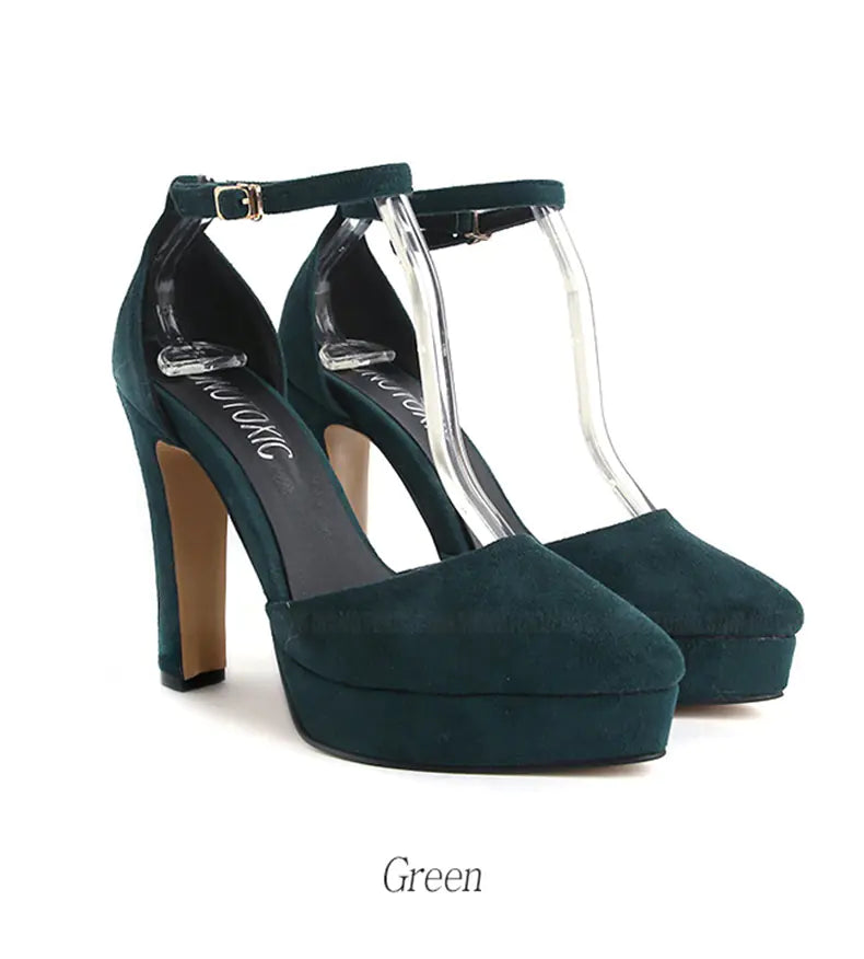 Korean style pointed toe chunky heels for women in black, featuring a sleek design and sturdy block heel from Trendy Attic Store01