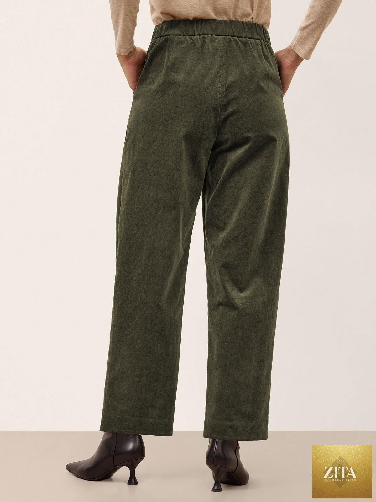 Cotton Lyocell Adjustable Button Mid Waist Tapered Ankle Pants ISOLABEL