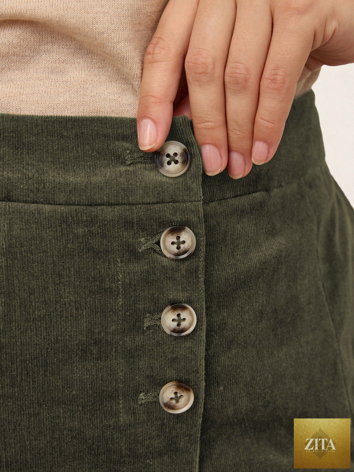 Cotton Lyocell Adjustable Button Mid Waist Tapered Ankle Pants ISOLABEL
