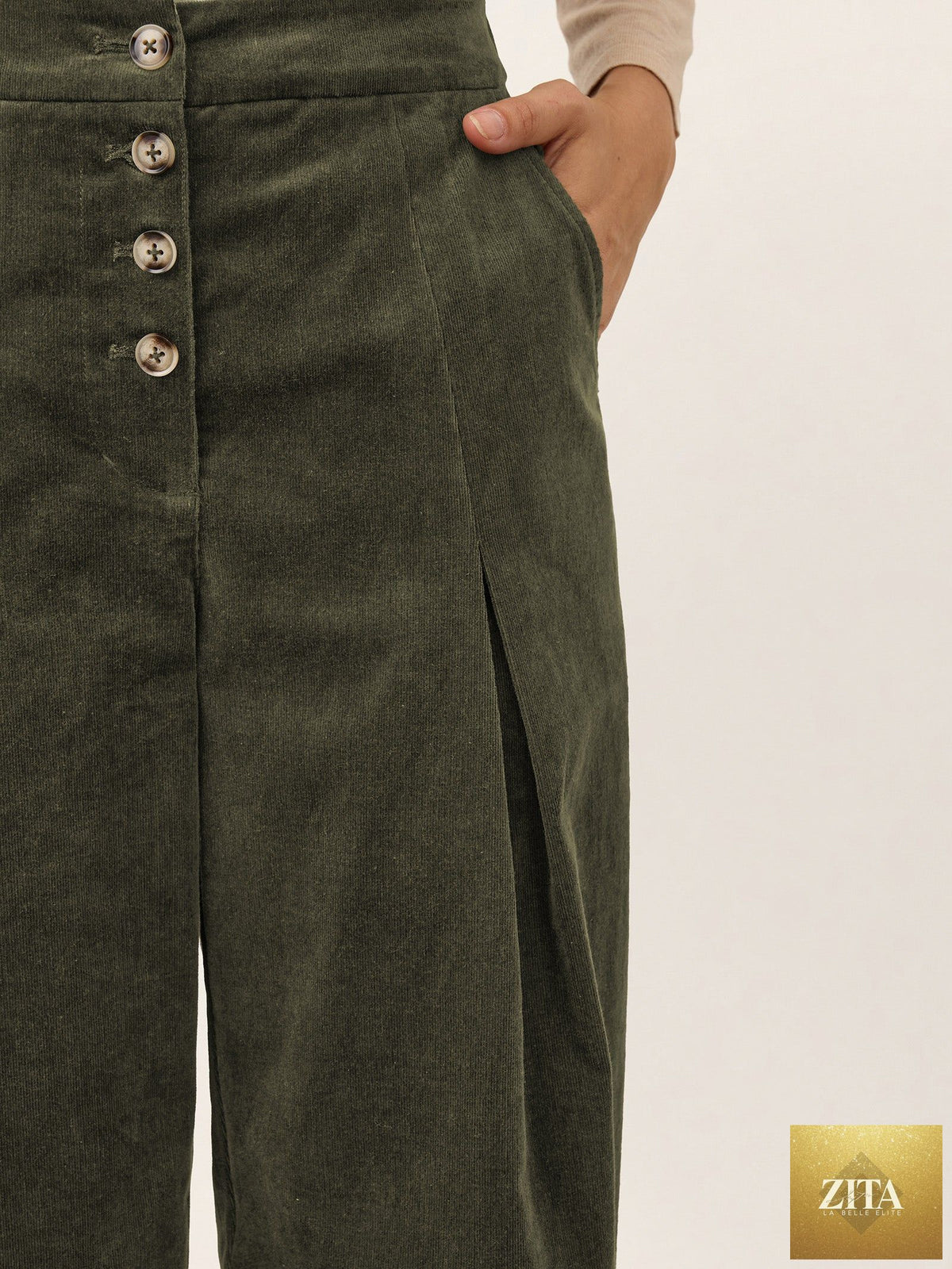 Cotton Lyocell Adjustable Button Mid Waist Tapered Ankle Pants ISOLABEL