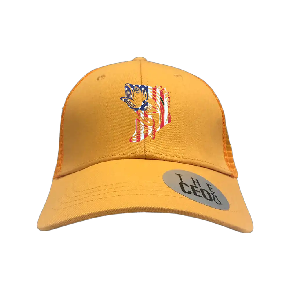 American Flag Fish Embroidered Trucker Hat