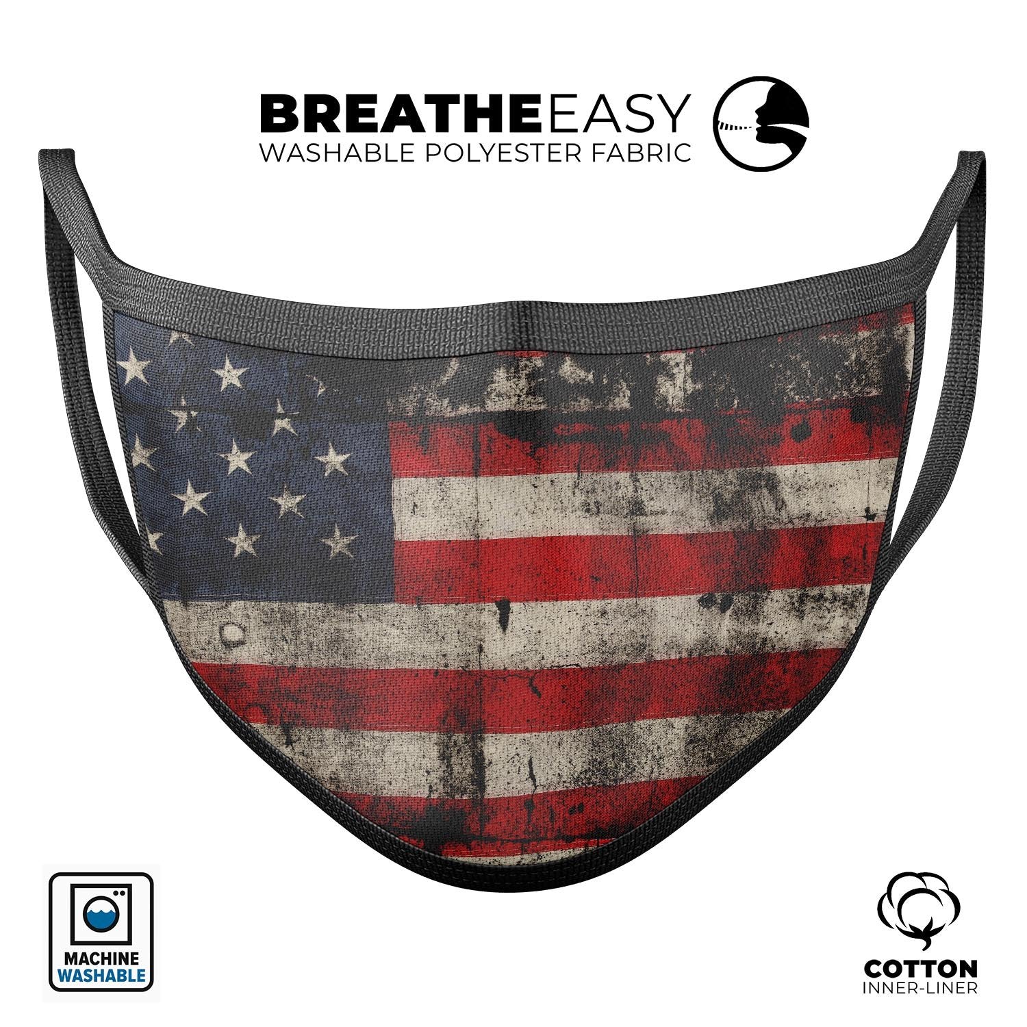 American Distressed Flag Panel - Made in USA Mouth Cover Unisex