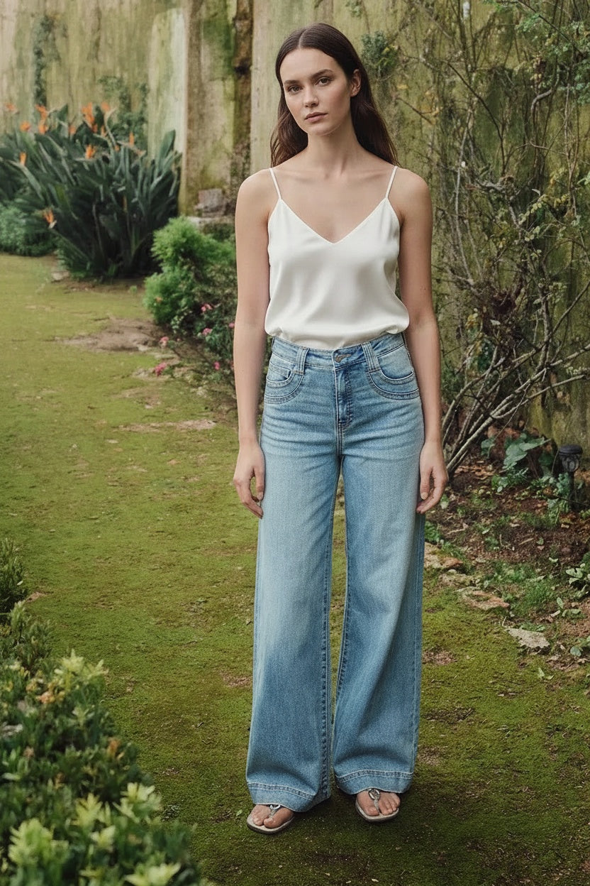 TUMMY CONTROL HIGH RISE A-WIDE LEG FIT JEANS