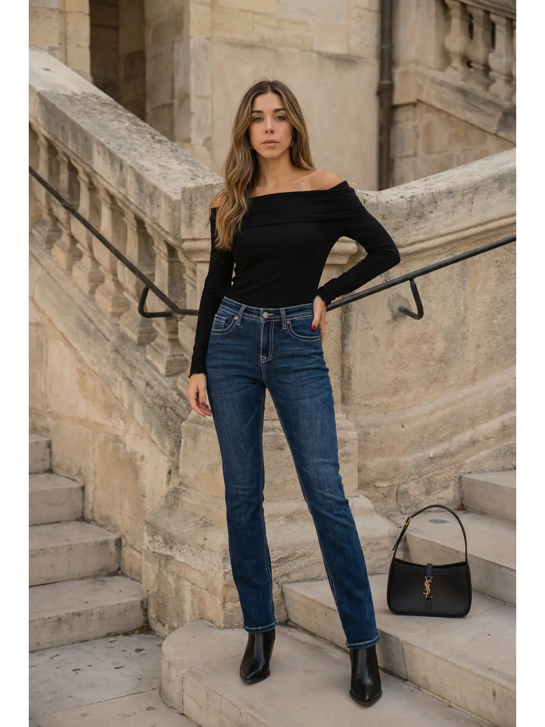 Stevie Tummy Control High Rise Slim Flare Jeans (Dark Wash)