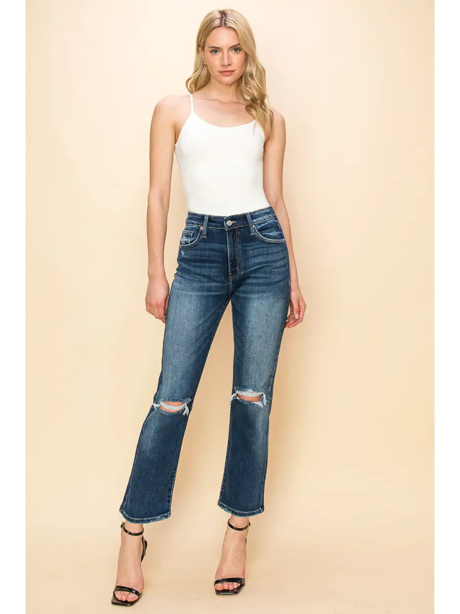 Ariel High Rise Stretch Distressed Straight Jeans