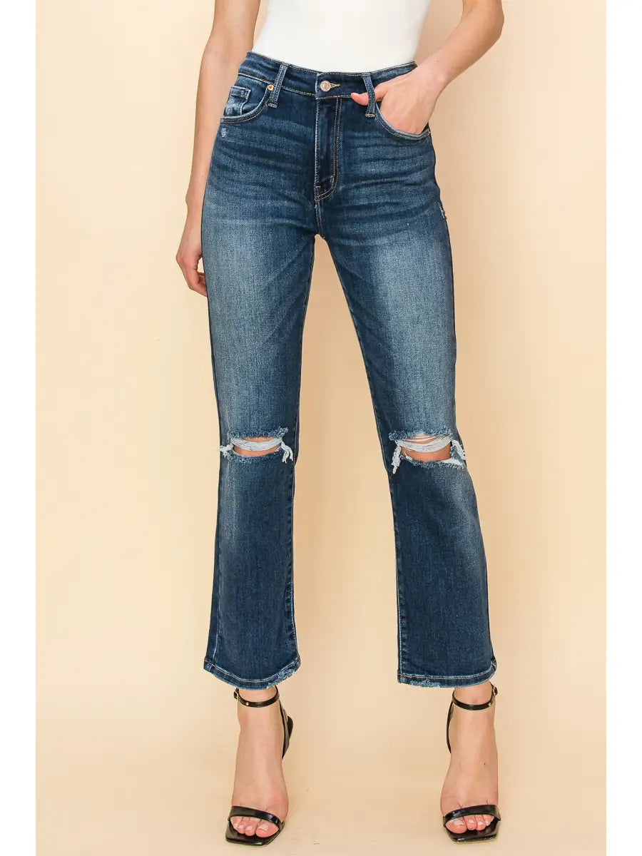 Ariel High Rise Stretch Distressed Straight Jeans