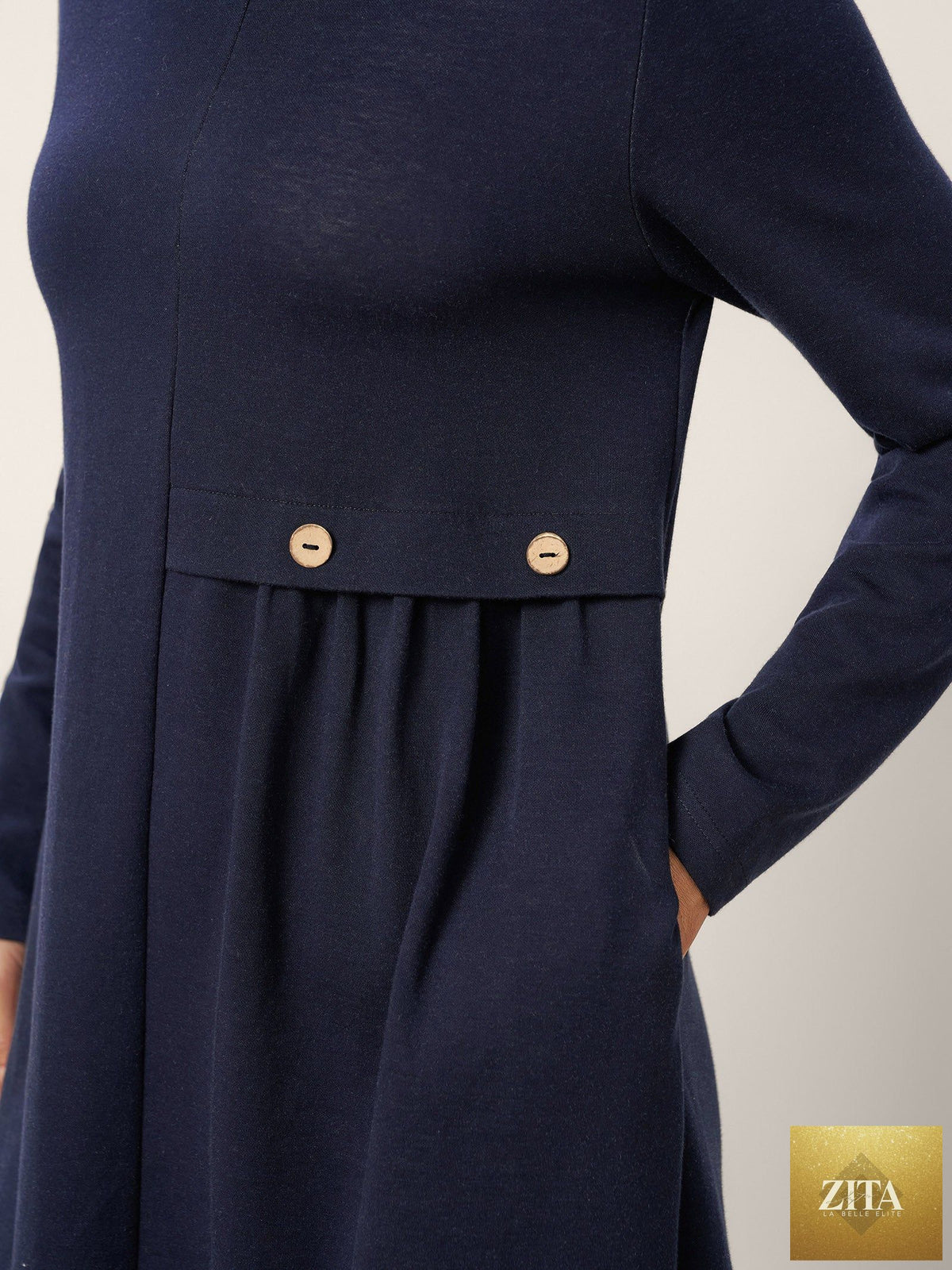 Asymmetric Pleated Waist Midi Dress ALYSSA