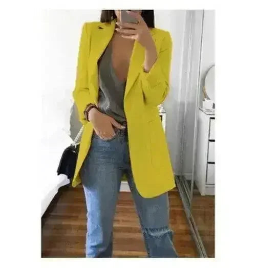 Slim women's blazer suit jacket by Femstylo, casual autumn fashion, perfect for office and stylish everyday wear.