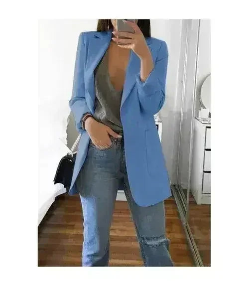 Femstylo women's casual slim blazer jacket, stylish office suit for autumn, perfect for professional and casual wear.