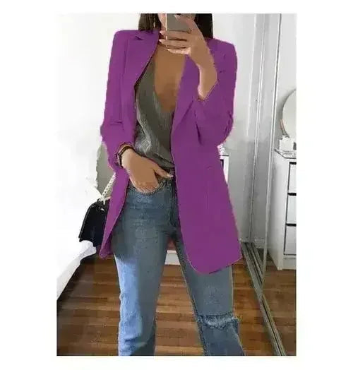 Slim fit women's blazer jacket by Femstylo, casual autumn office suit with stylish design for women.