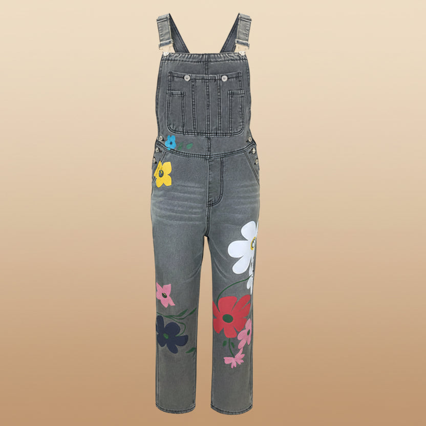 Women’s printed ripped high-waist denim pants by FitiqueFit with loose straight-leg fit and stylish distressed design.