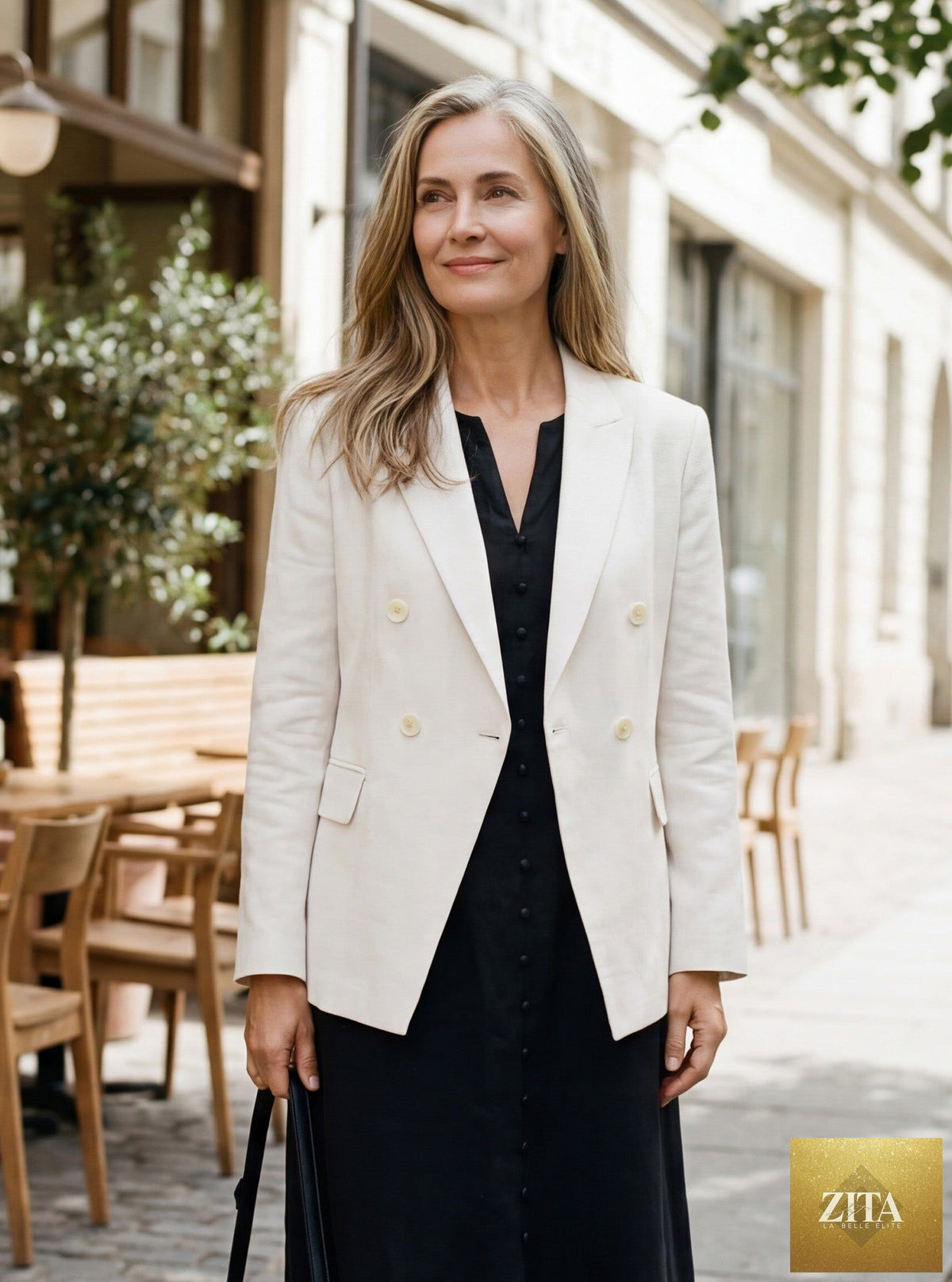 Linen Peak Lapel Crossover Blazer IRIS