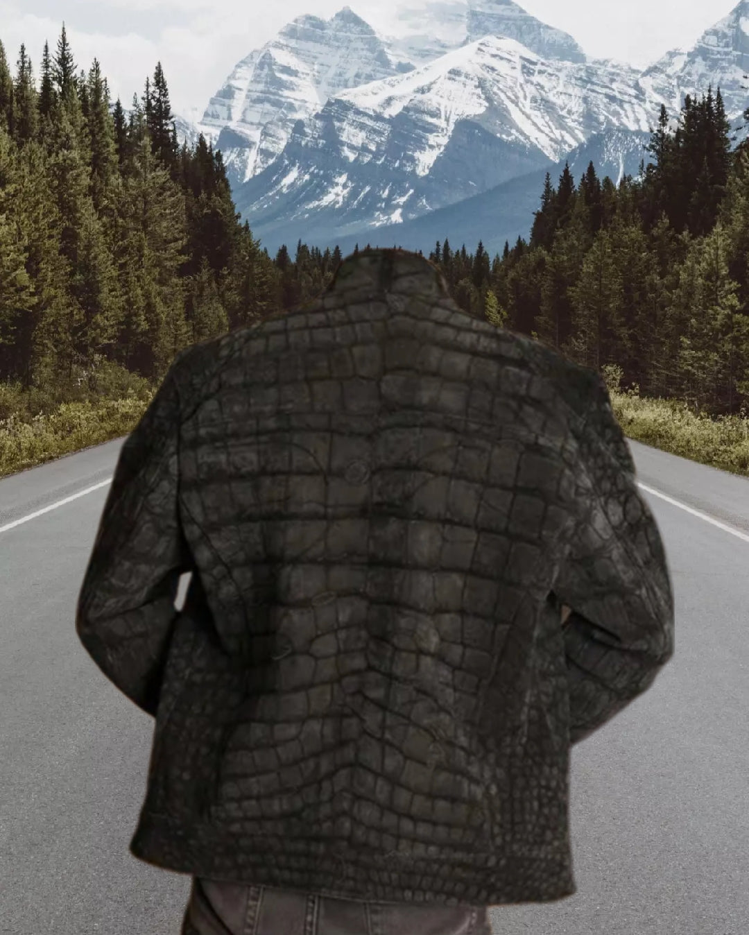 Handmade men's crocodile leather jacket by Don John, featuring detailed craftsmanship and luxurious texture.