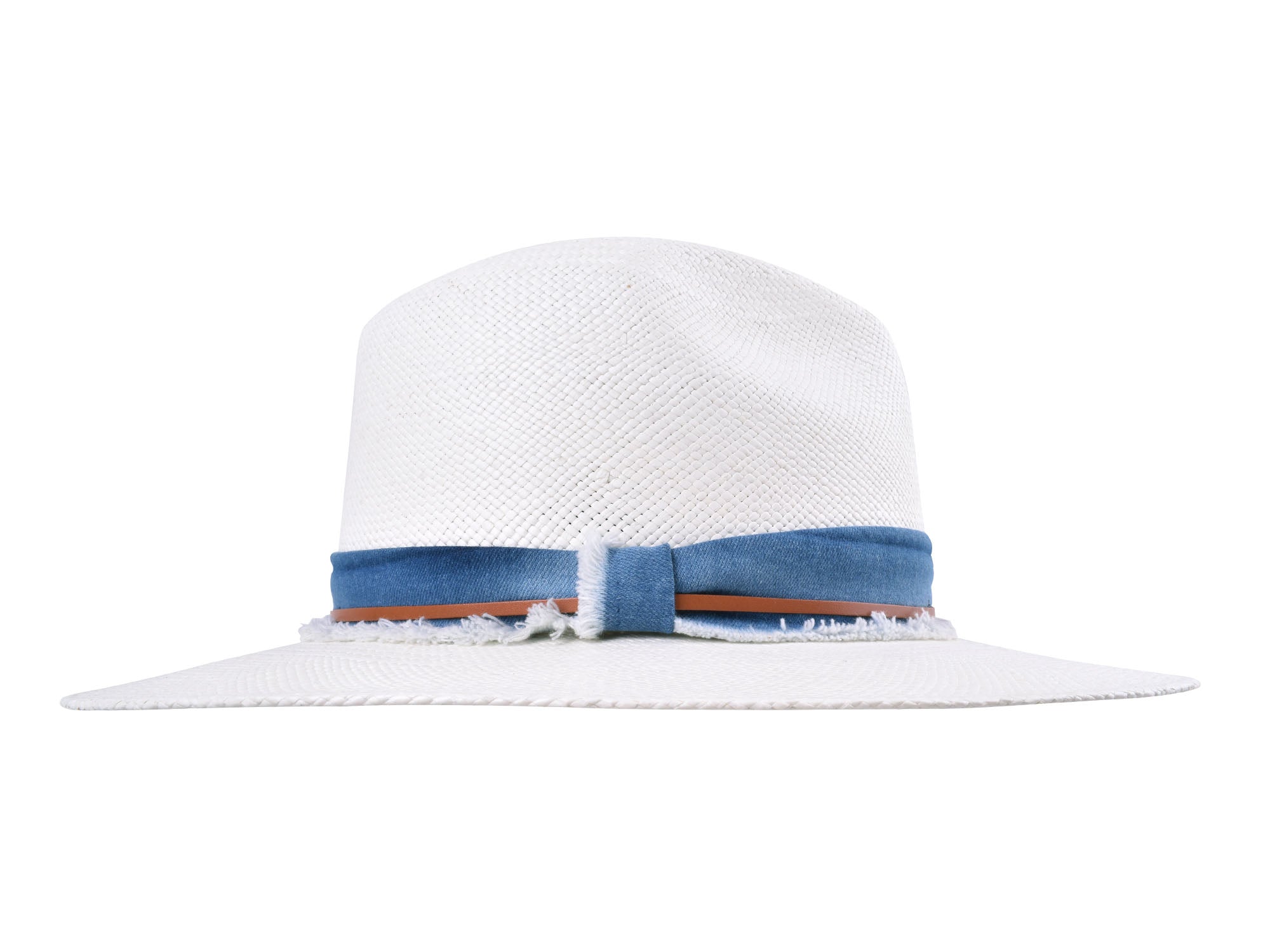 Handwoven indigo Panama straw fedora hat by Bigalli Hats USA with a wide brim and classic style.