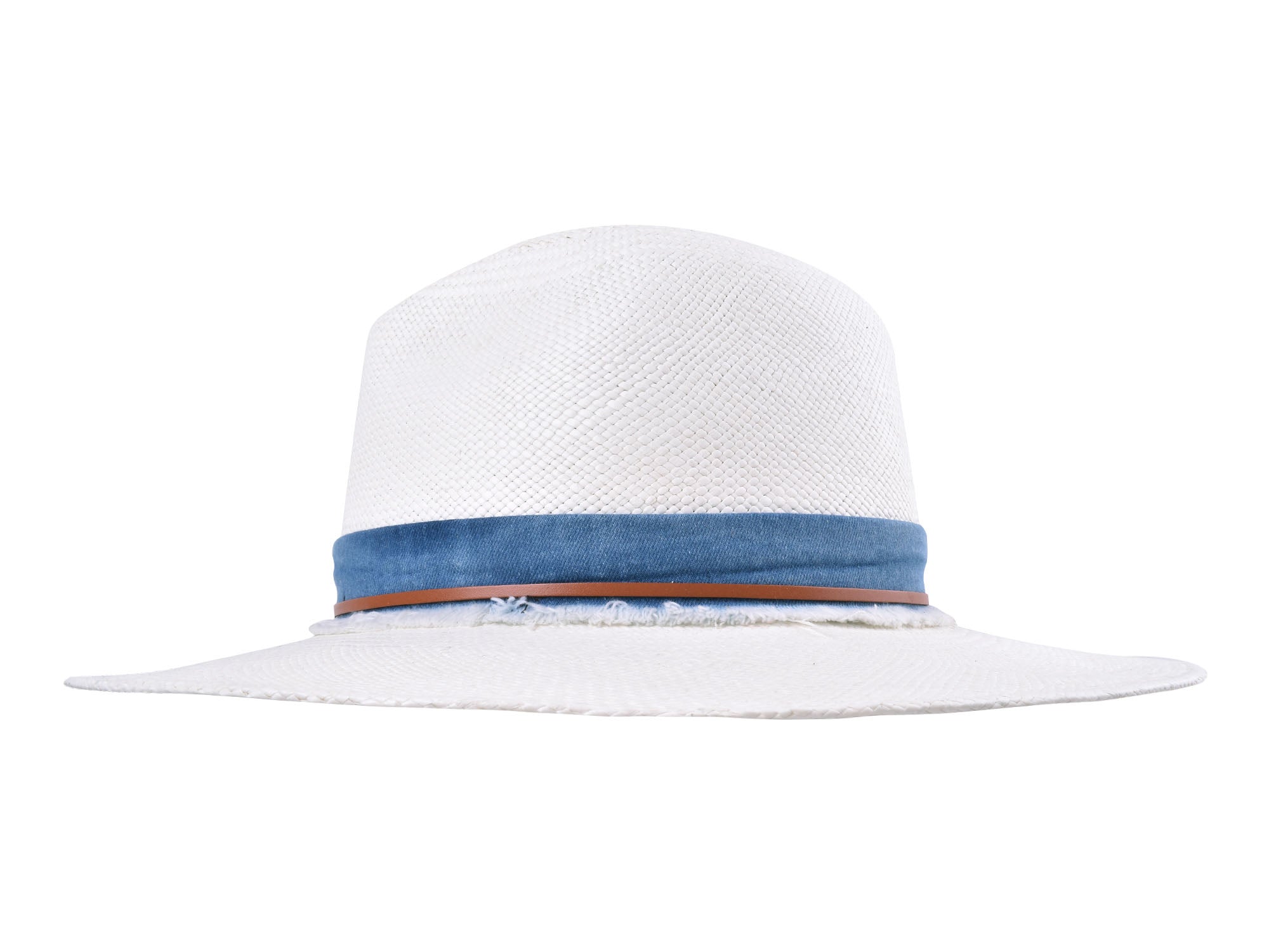 Handwoven indigo Panama straw fedora hat by Bigalli Hats USA, featuring a classic wide brim and stylish design.