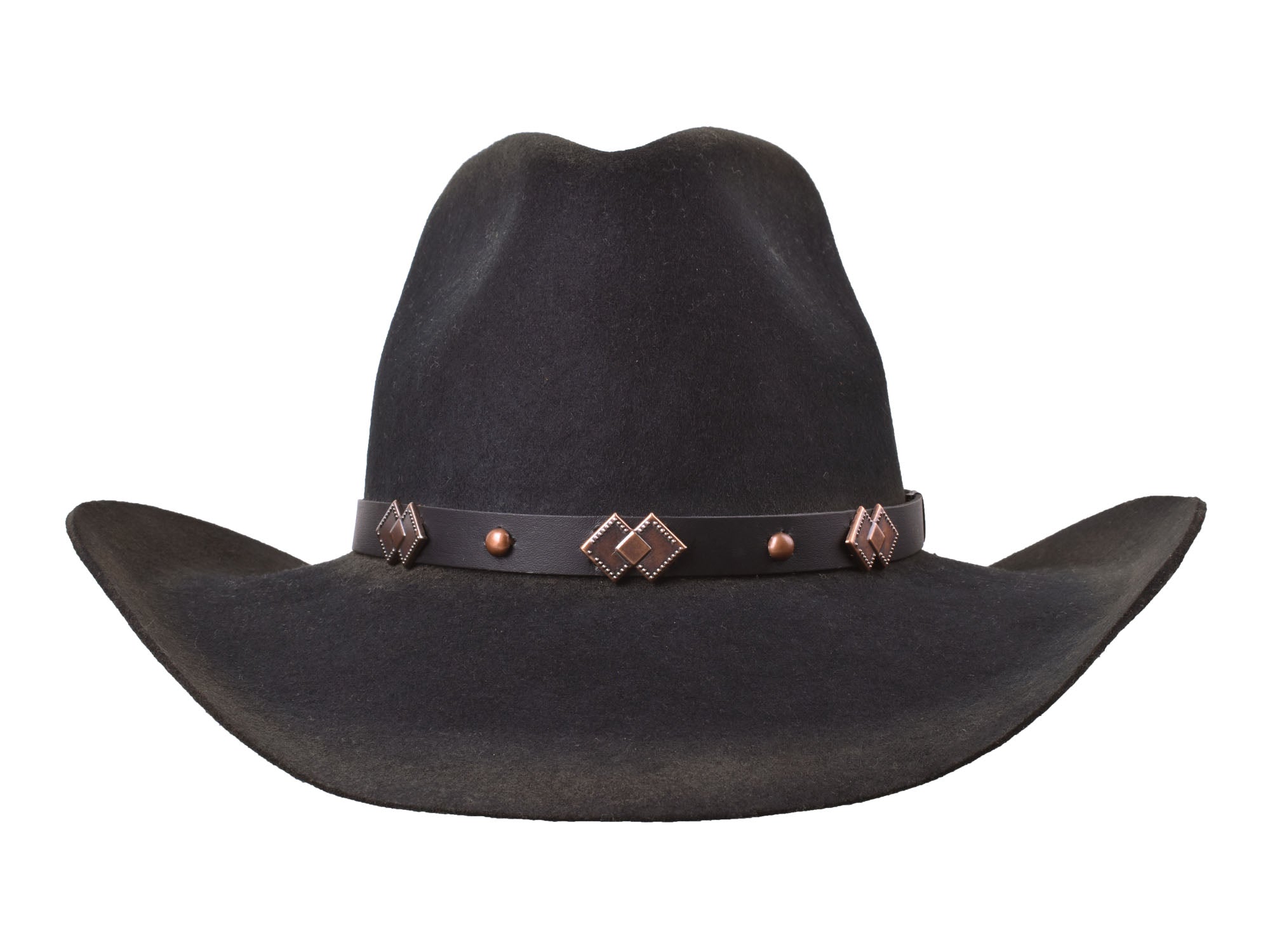 Black outdoor Merino wool felt cattleman hat, Rustler style by Bigalli Hats USA, with wide brim and classic Western design
