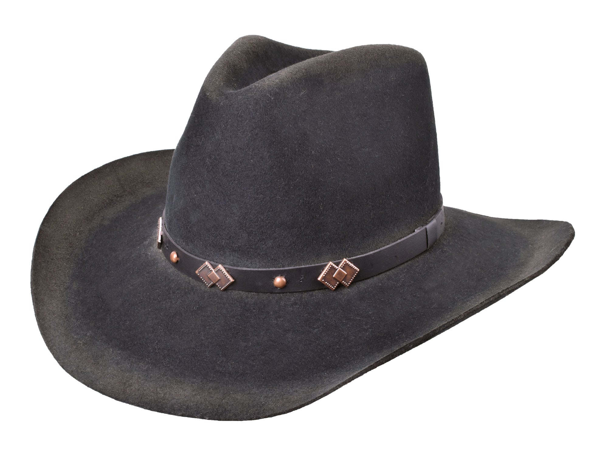 Bigalli Hats Rustler Cattleman felt hat made from outdoor Merino wool, in black with a wide brim and classic Western style.