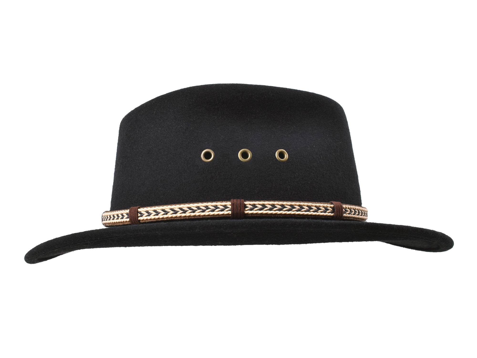 Black outdoor merino wool felt fedora hat by Bigalli Hats USA, featuring a wide brim and classic scout style.