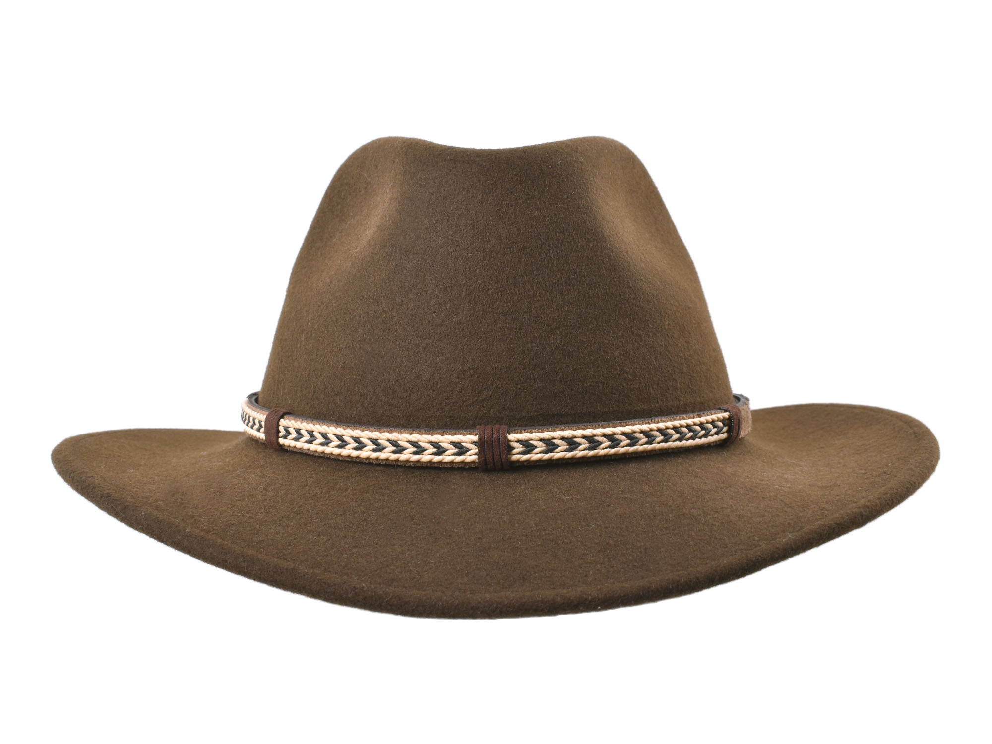 Chocolate brown outdoor merino wool felt fedora hat by Bigalli Hats USA, featuring a wide brim and stylish design.