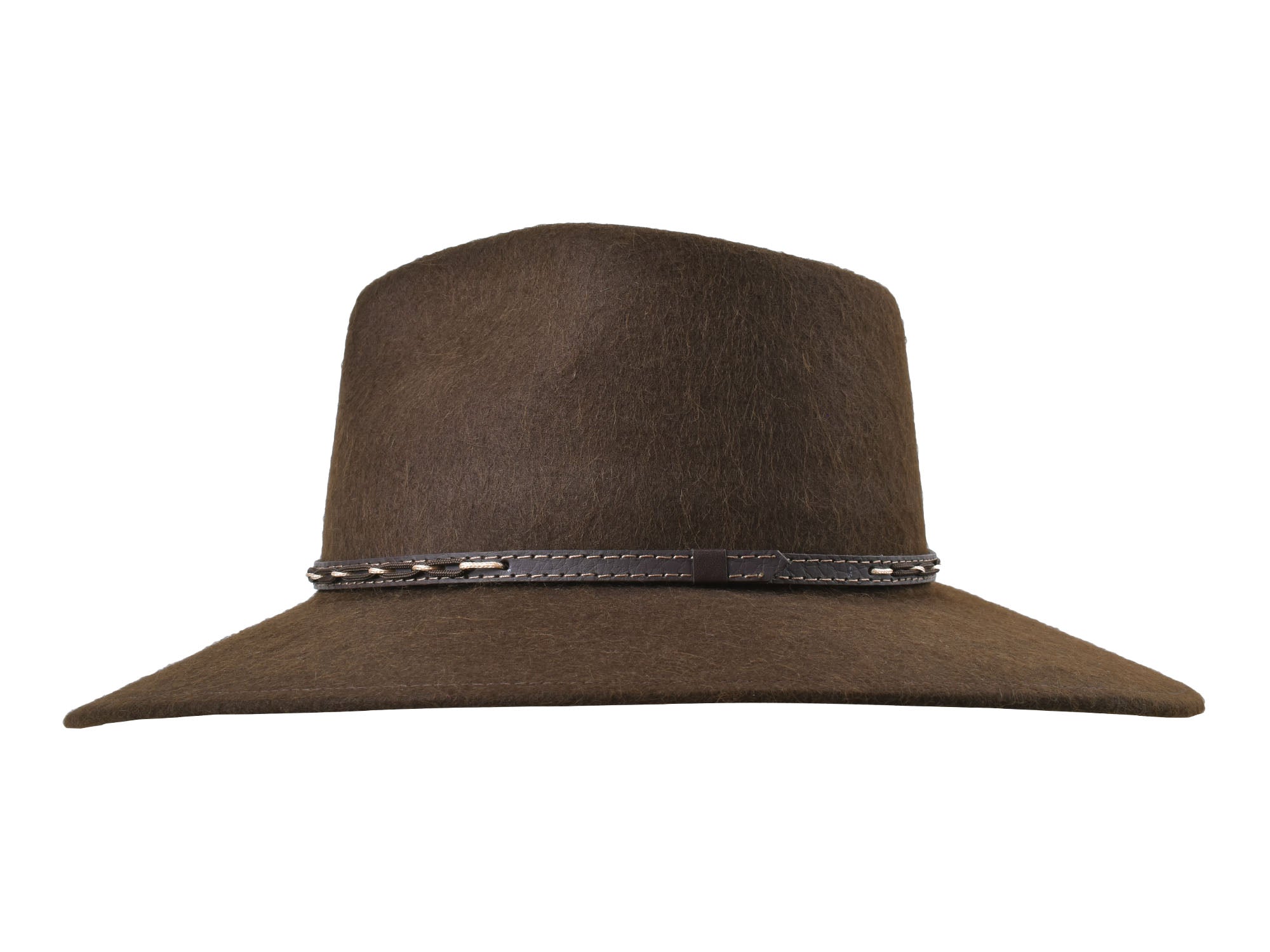 Chocolate brown felt fedora hat made from alpaca and wool blend by Bigalli Hats USA, featuring a classic wide brim and stylish design.