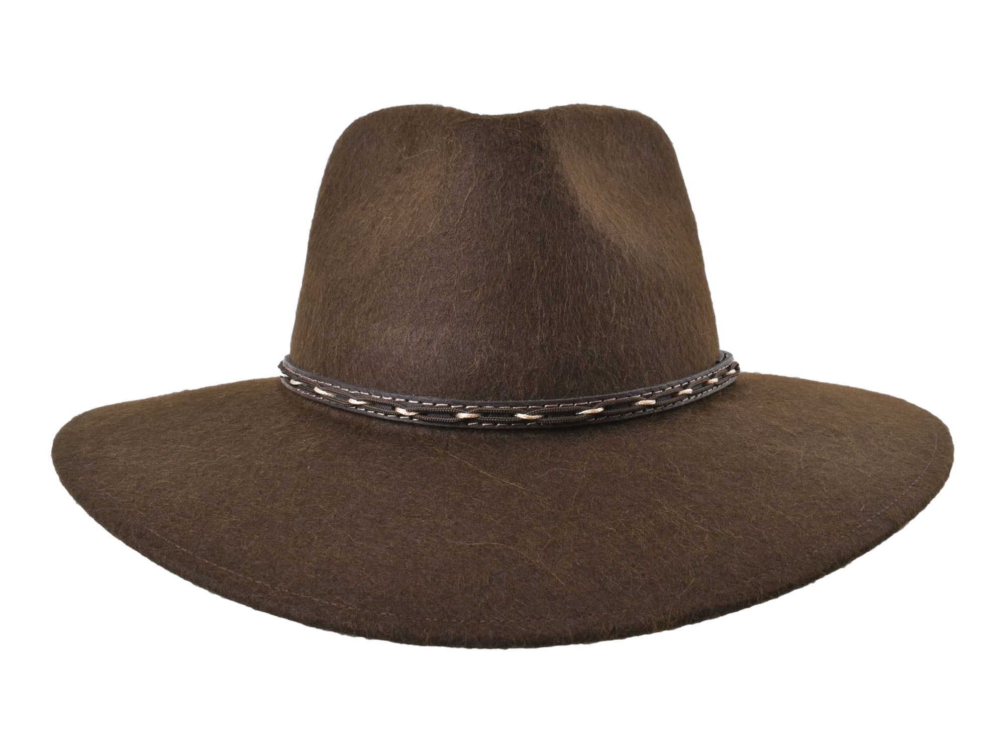 Chocolate brown outdoor fedora hat made from alpaca and wool felt blend by Bigalli Hats USA.