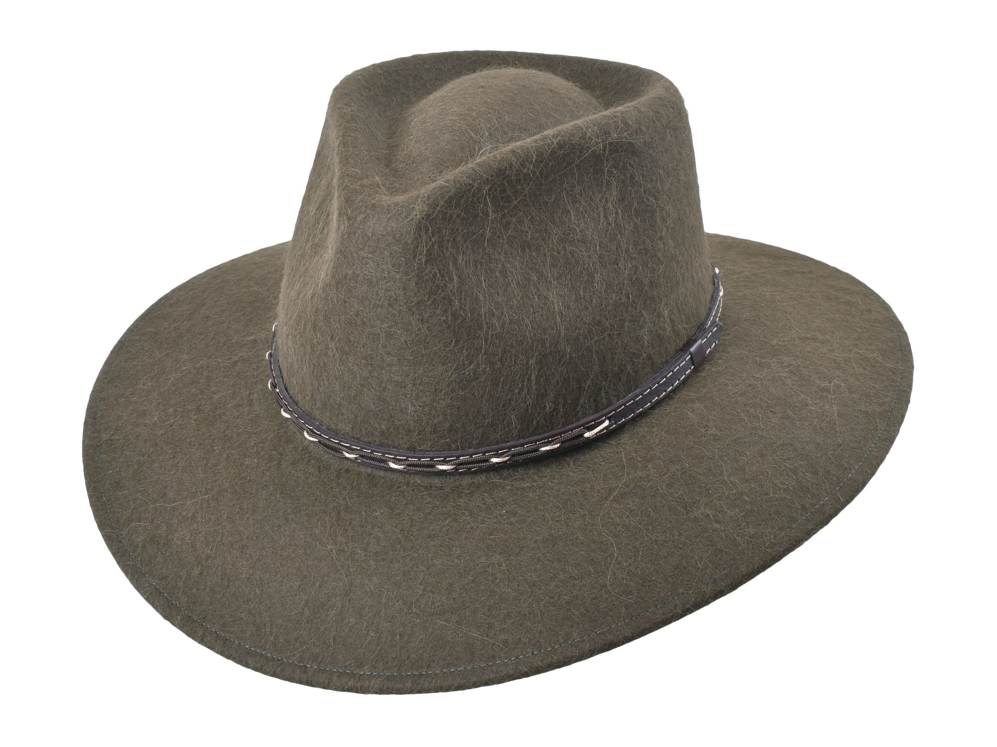 Bigalli Hats USA Zabala moss felt blend fedora hat made from alpaca and wool, showcasing its wide brim and stylish design.