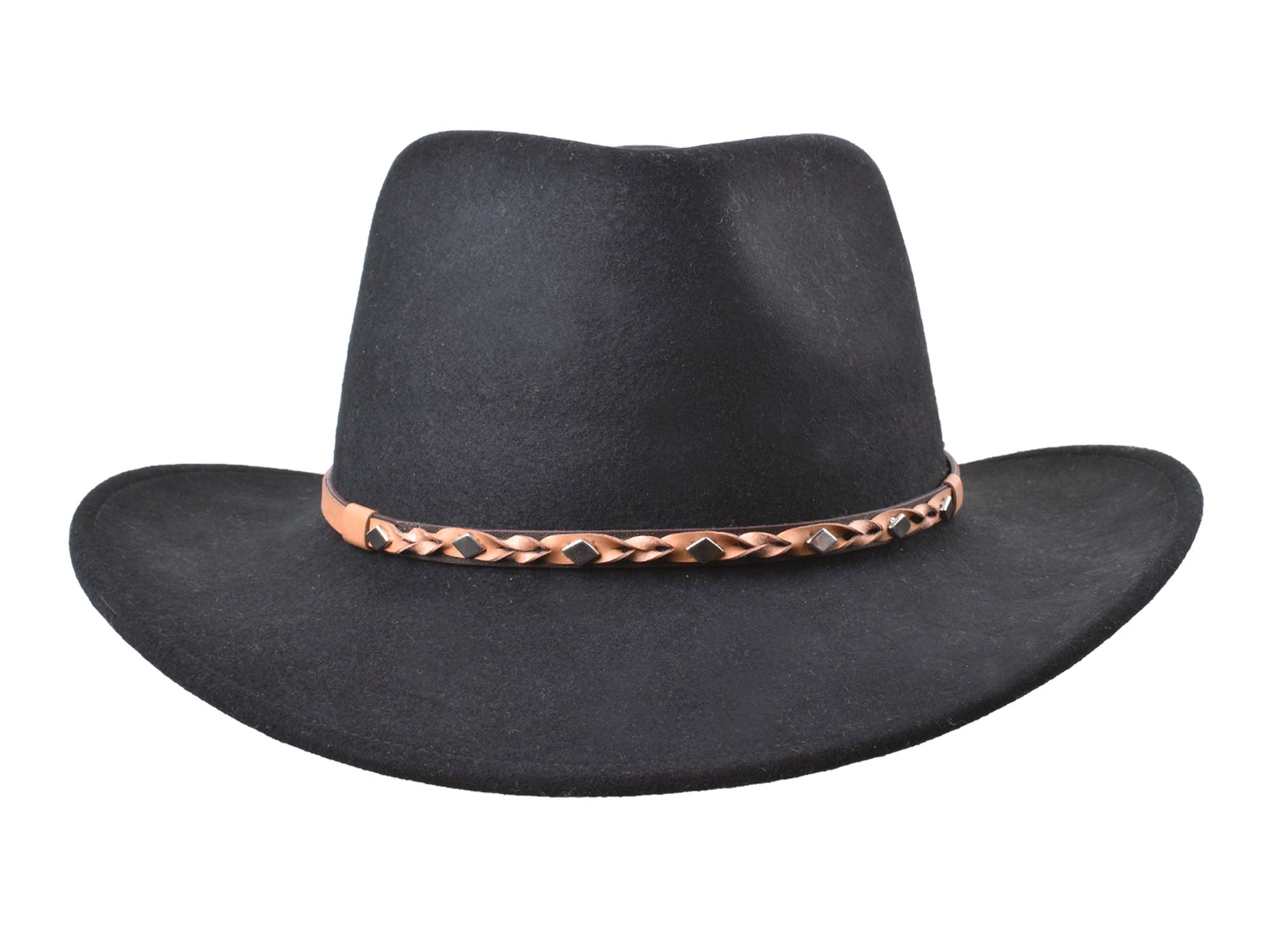 Black outdoor Merino wool felt fedora hat by Bigalli Hats USA, featuring a classic wide brim and stylish design.