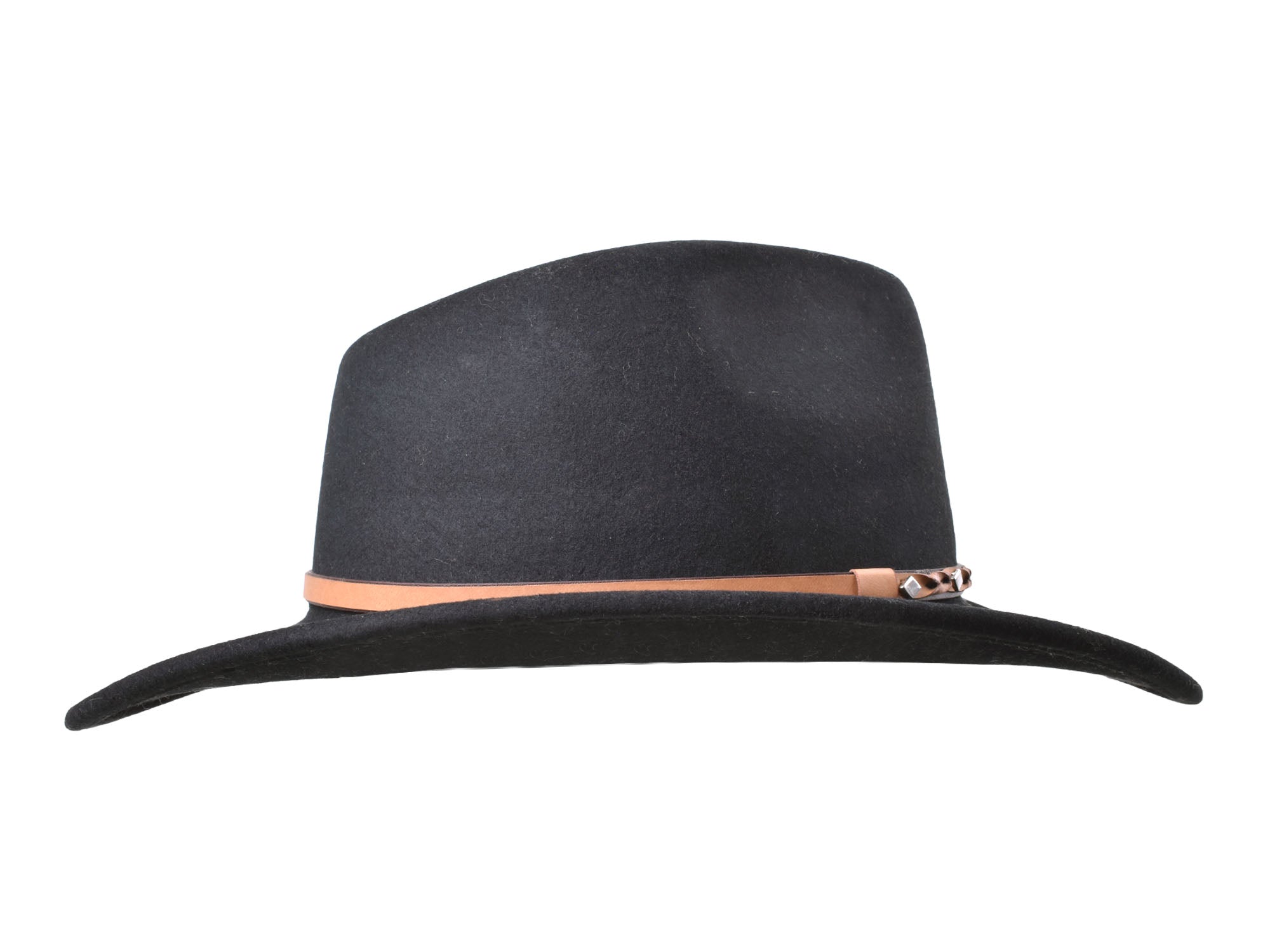Black outdoor Merino wool felt fedora hat by Bigalli Hats USA, featuring a classic wide brim and stylish design.