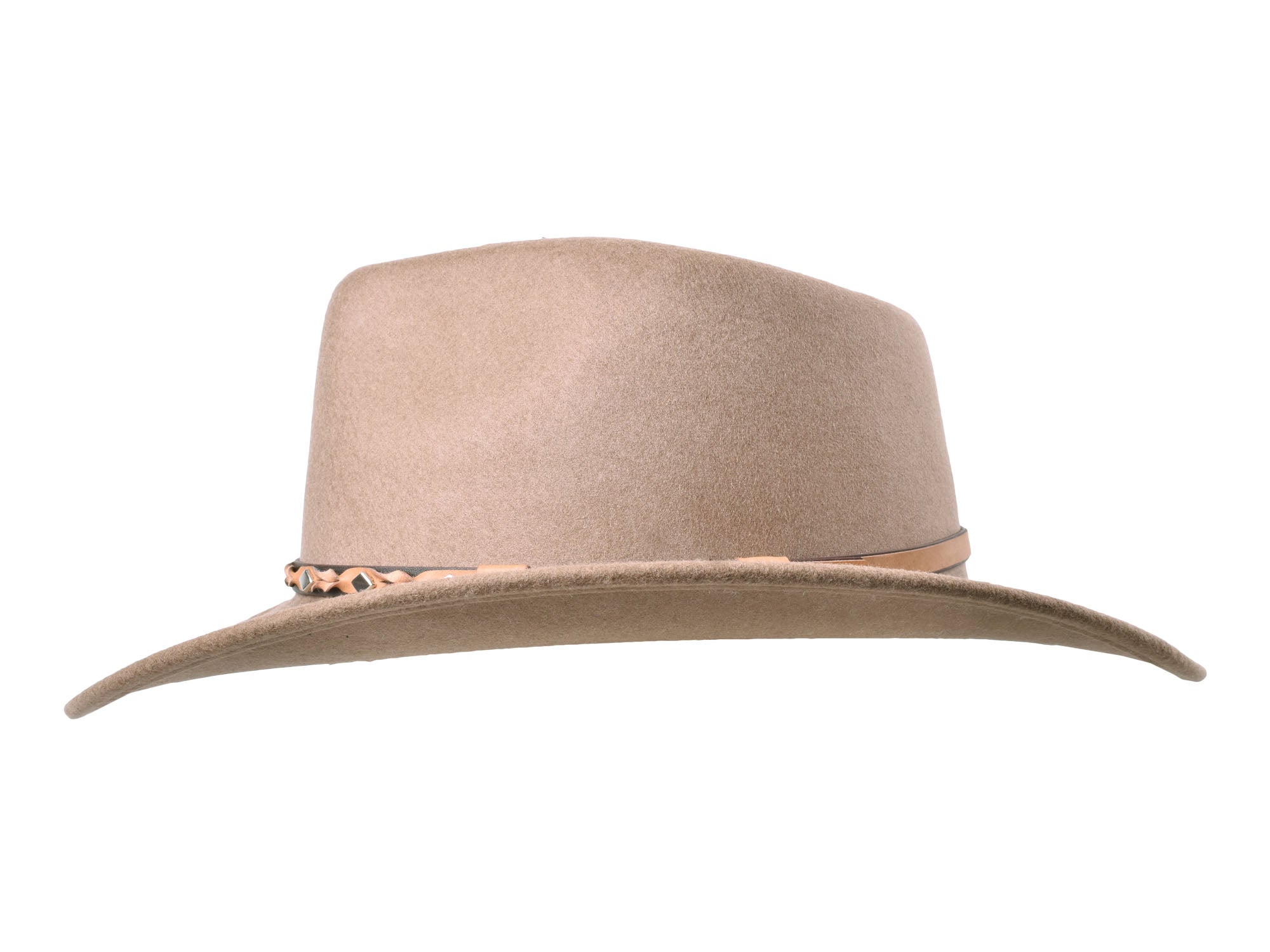 Khaki outdoor Merino wool felt fedora hat by Bigalli Hats USA with a wide brim and stylish design.