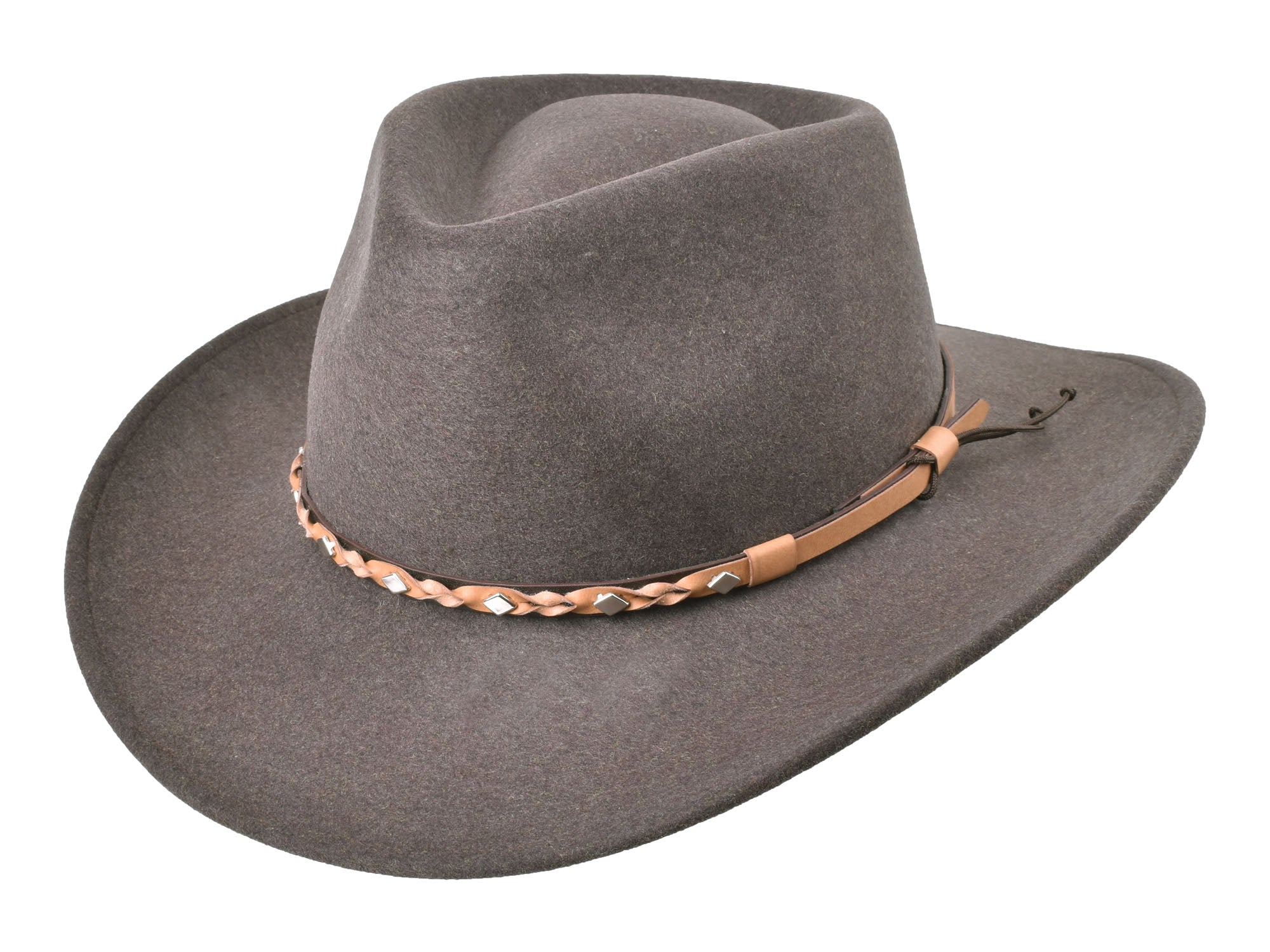 Outdoor Merino wool felt Fedora hat by Bigalli Hats USA in tobacco melange color, stylish and warm for outdoor wear.