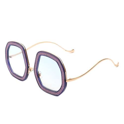 Xanadawn - Women Round Irregular Geometric Glitter Fashion Sunglasses Gray Baobab