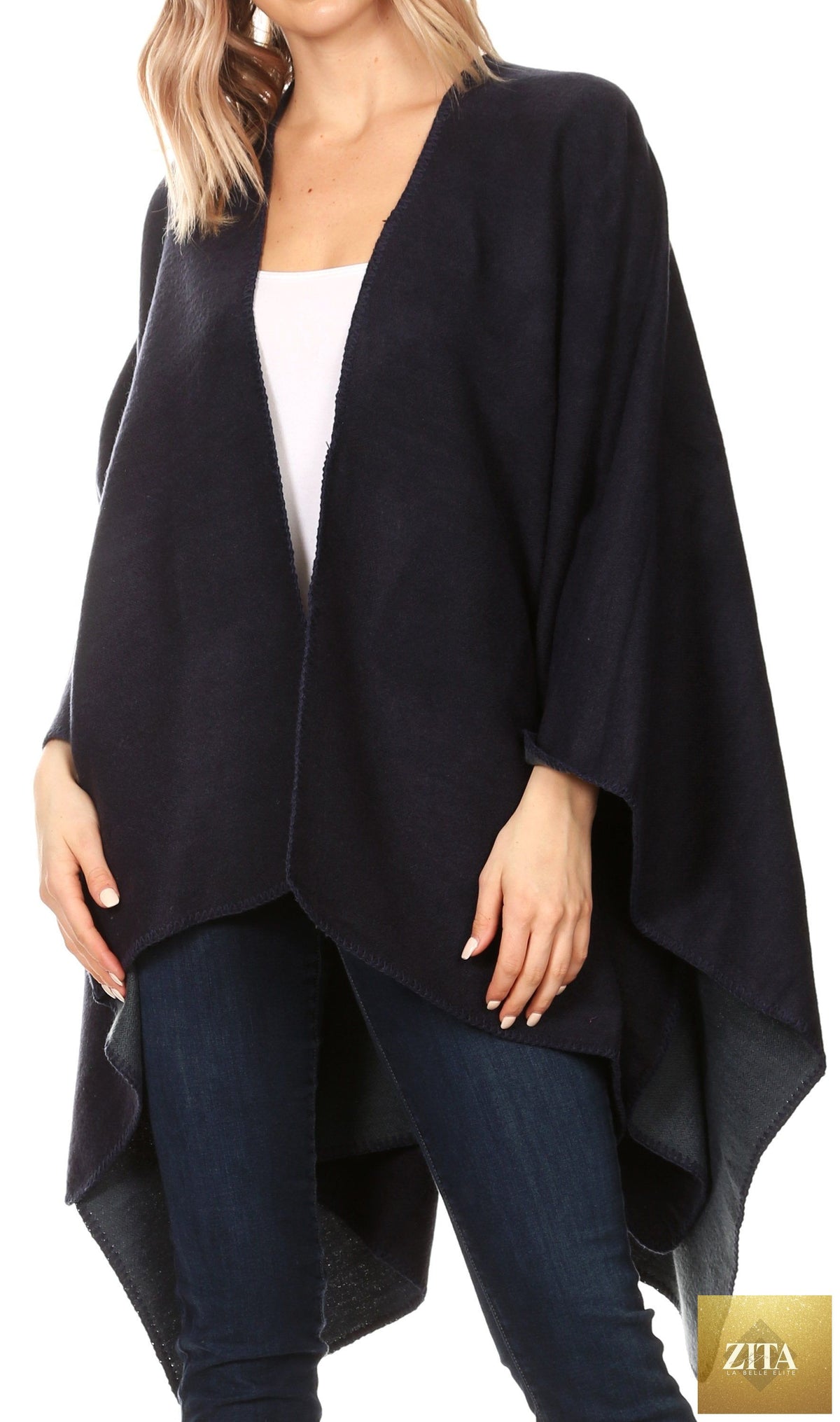 Sakkas Mari Women's Reversible Large Poncho Shawl Wrap Scarf Cape Ruana Blanket