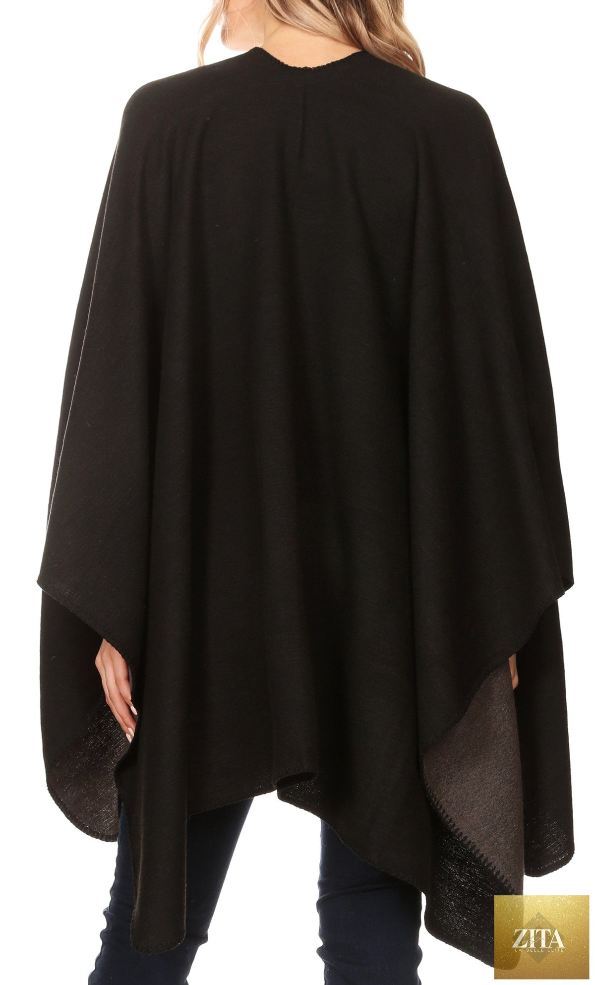 Sakkas Mari Women's Reversible Large Poncho Shawl Wrap Scarf Cape Ruana Blanket