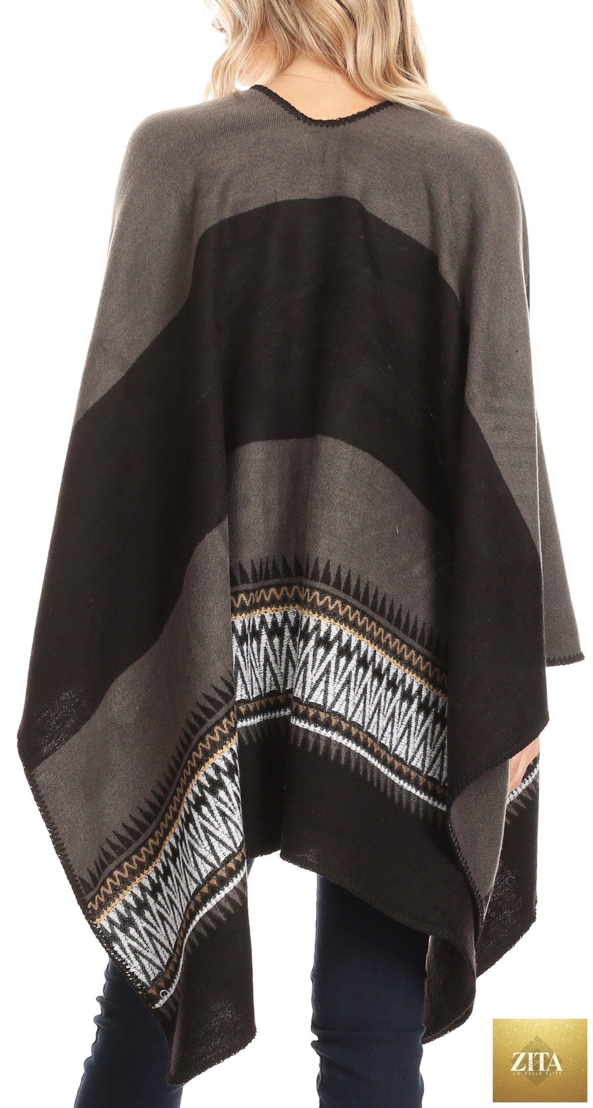 Sakkas Mari Women's Reversible Large Poncho Shawl Wrap Scarf Cape Ruana Blanket