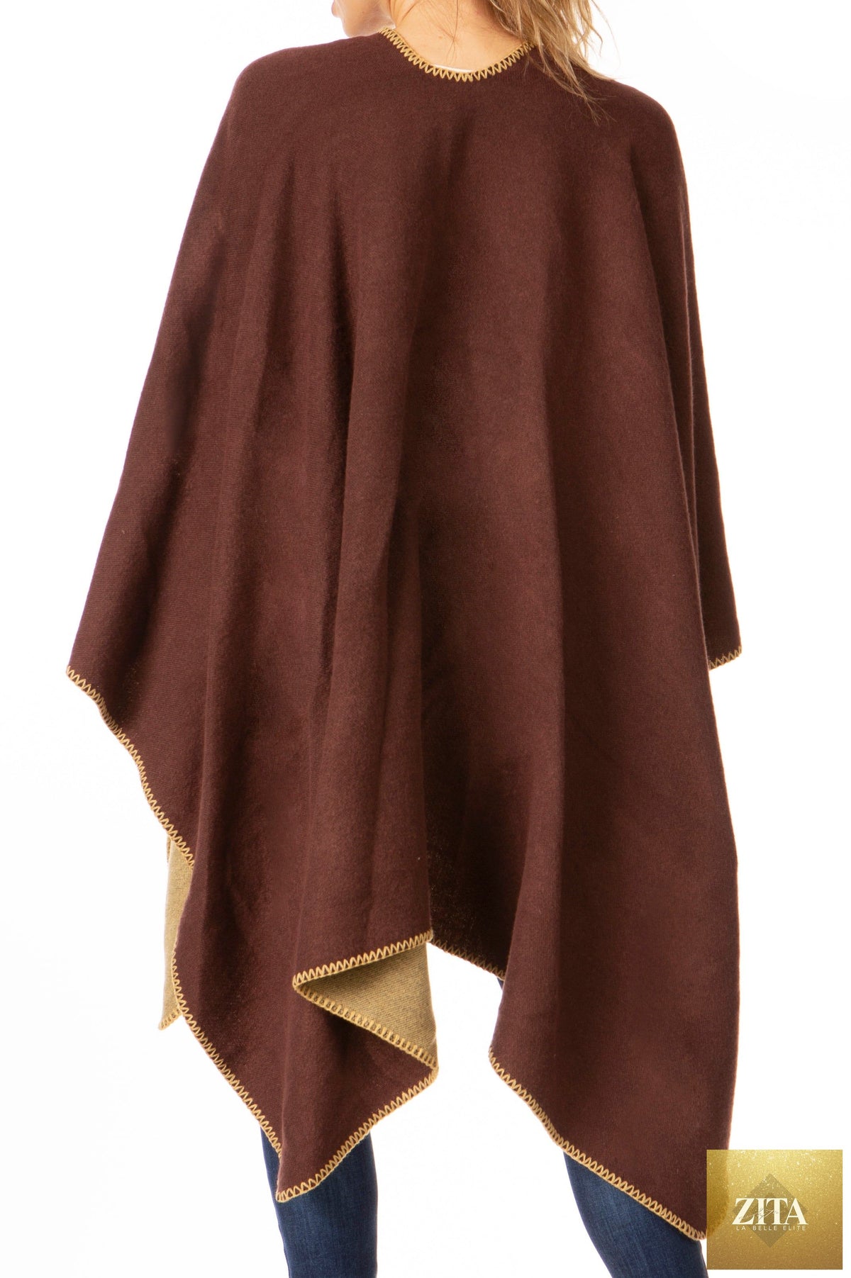 Sakkas Mari Women's Reversible Large Poncho Shawl Wrap Scarf Cape Ruana Blanket