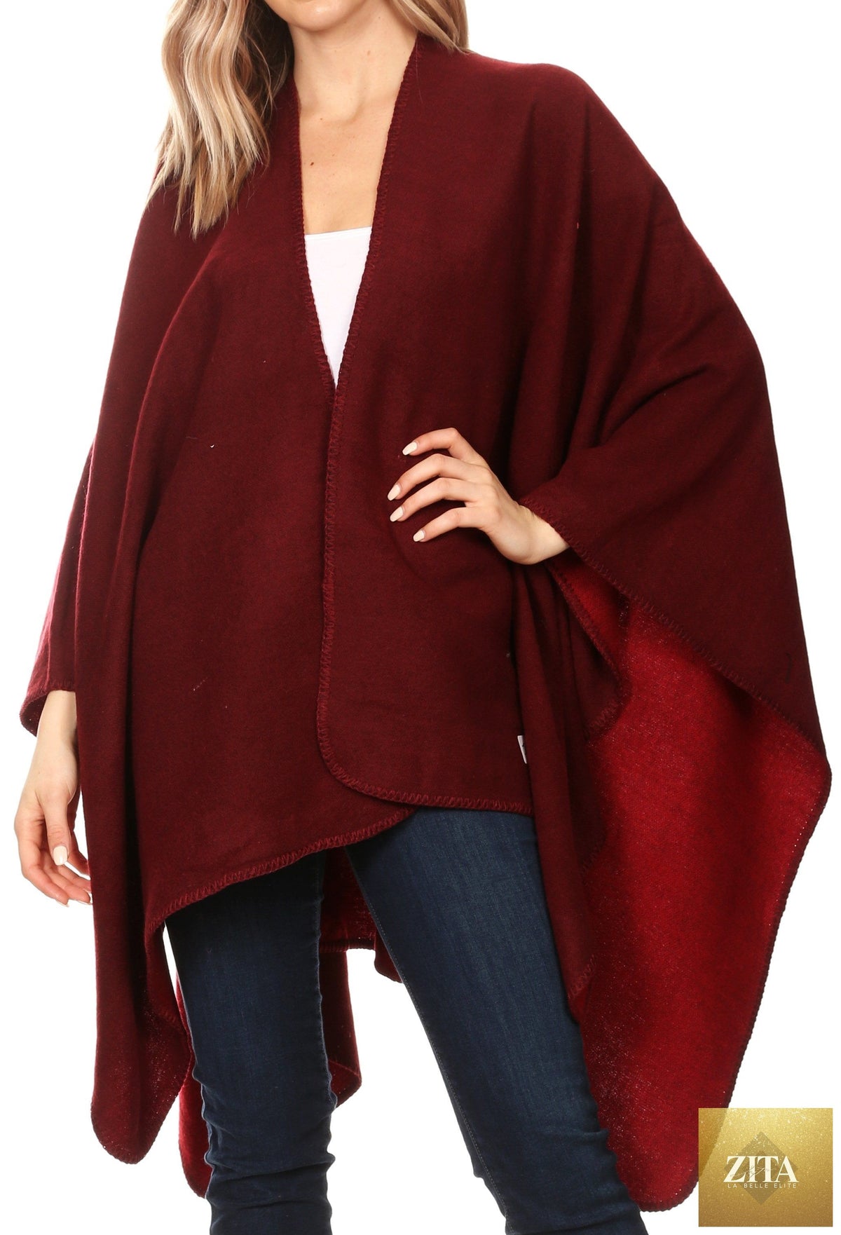 Sakkas Mari Women's Reversible Large Poncho Shawl Wrap Scarf Cape Ruana Blanket