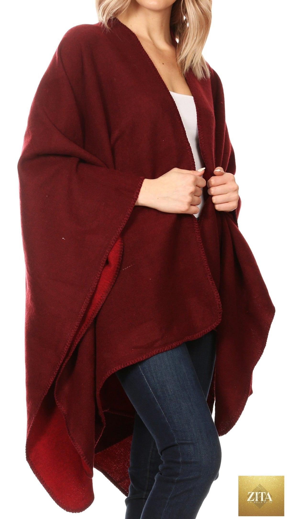 Sakkas Mari Women's Reversible Large Poncho Shawl Wrap Scarf Cape Ruana Blanket