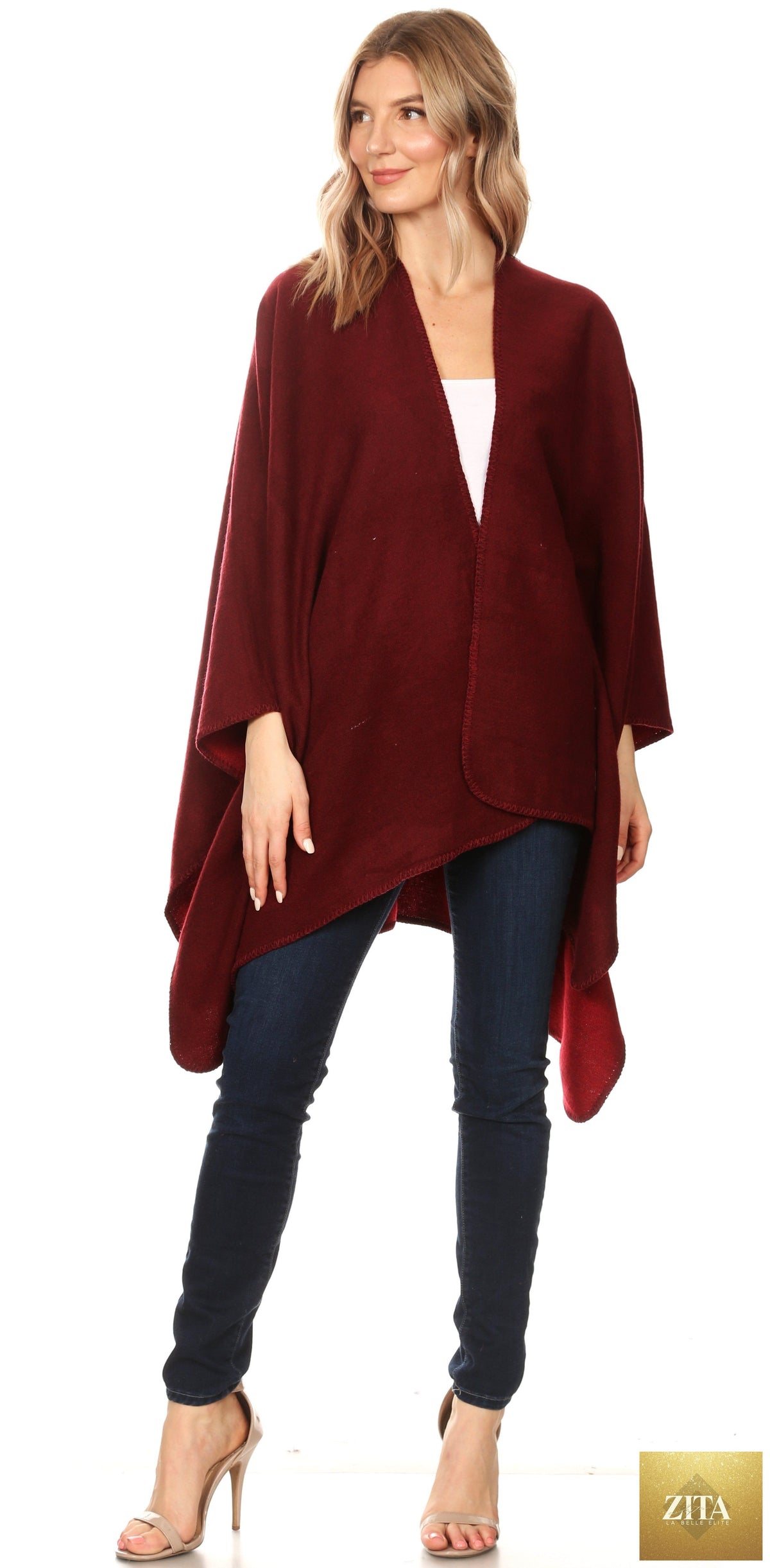 Sakkas Mari Women's Reversible Large Poncho Shawl Wrap Scarf Cape Ruana Blanket