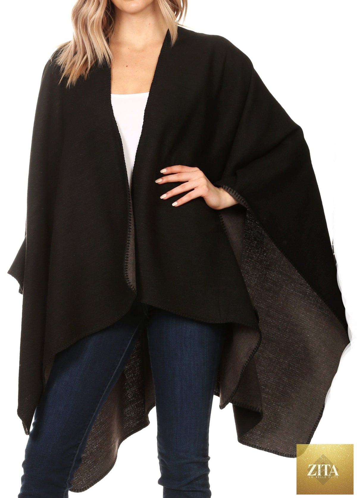 Sakkas Mari Women's Reversible Large Poncho Shawl Wrap Scarf Cape Ruana Blanket