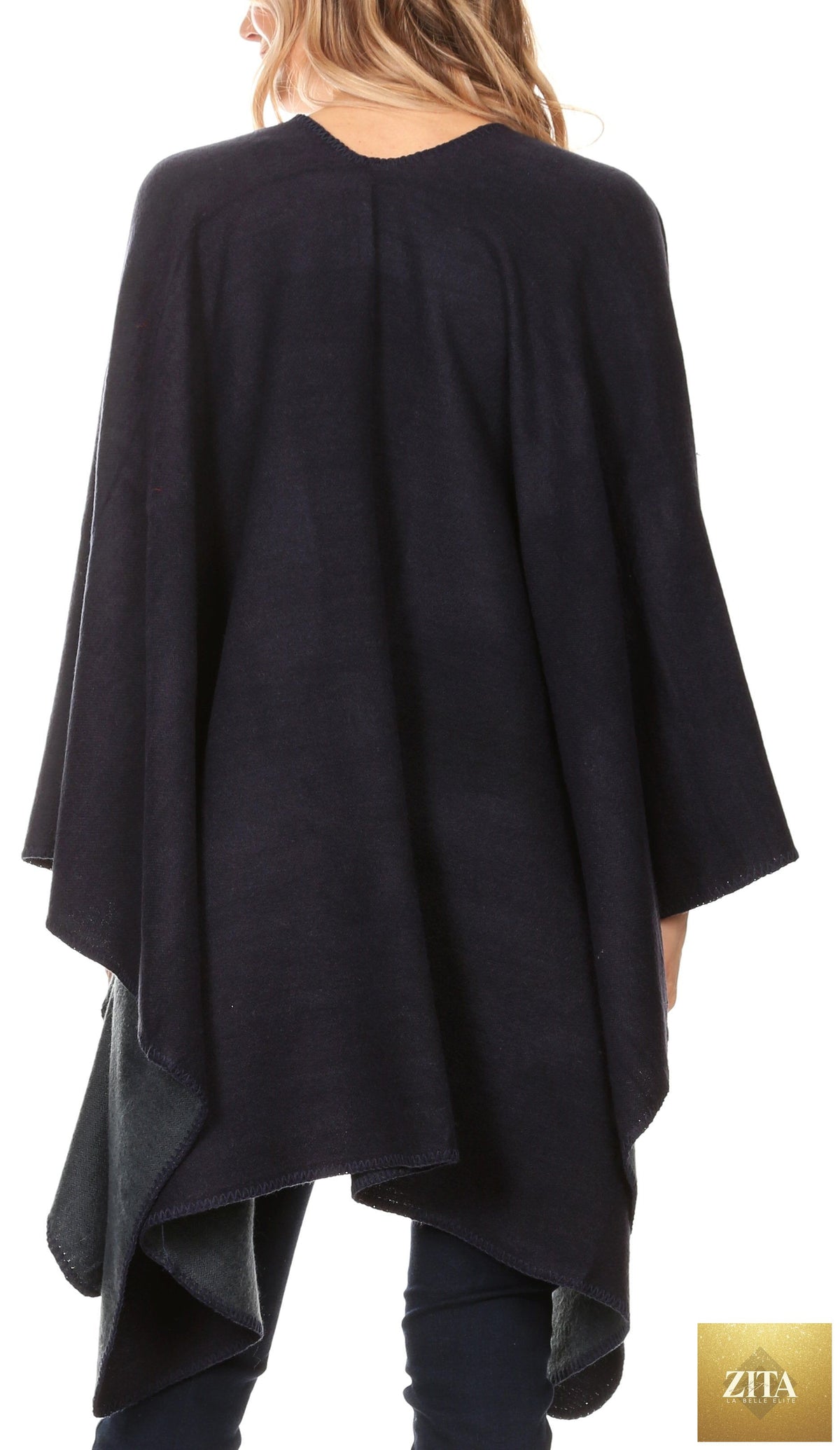 Sakkas Mari Women's Reversible Large Poncho Shawl Wrap Scarf Cape Ruana Blanket