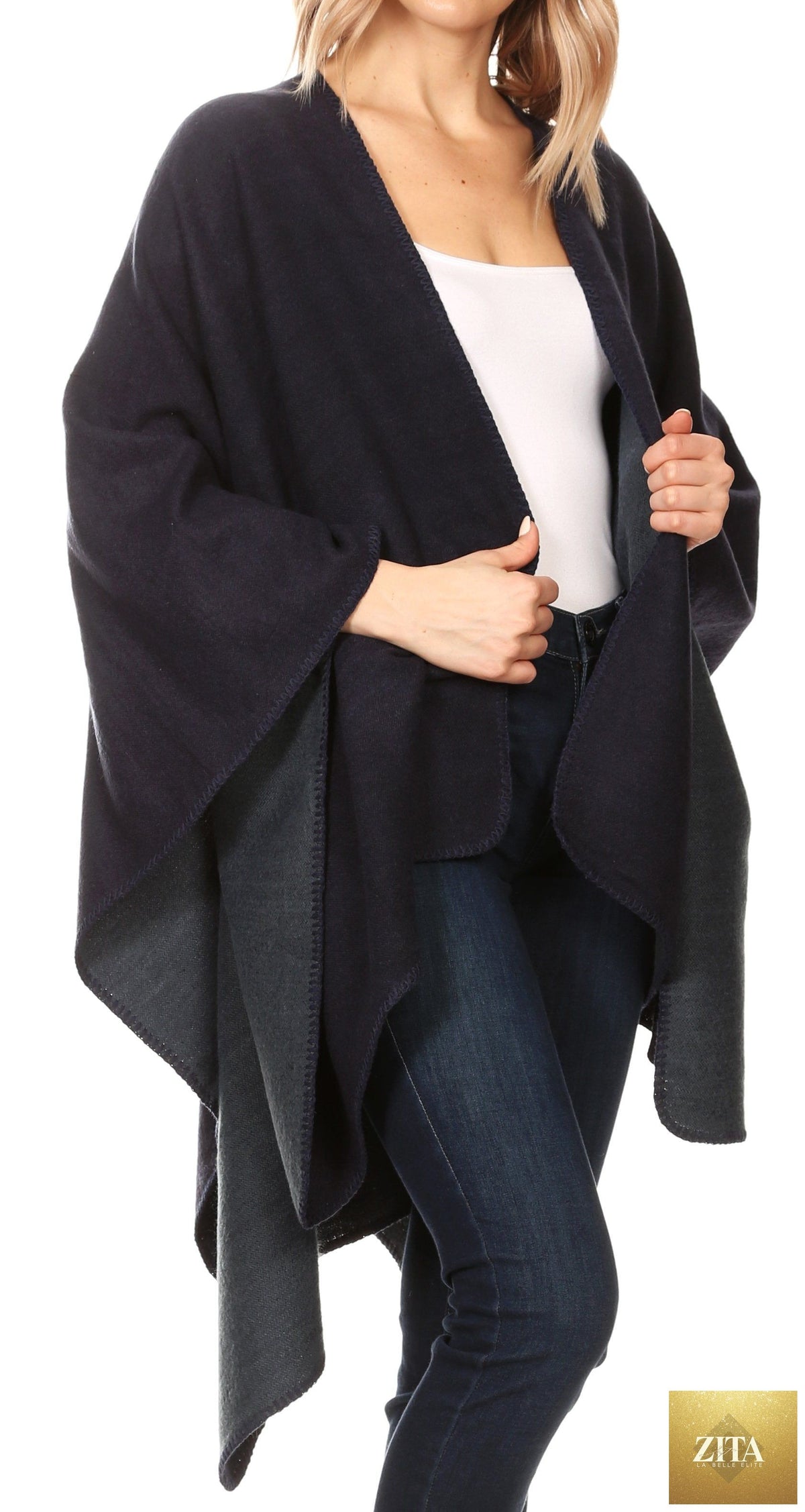 Sakkas Mari Women's Reversible Large Poncho Shawl Wrap Scarf Cape Ruana Blanket