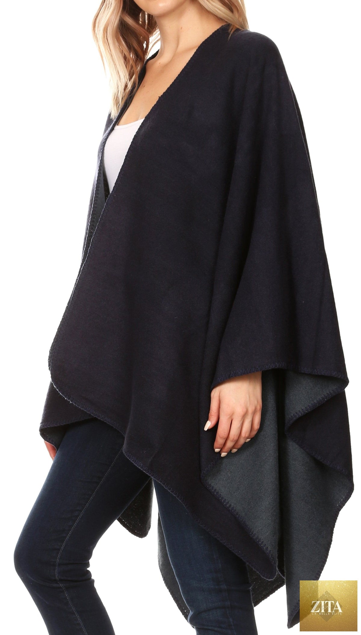 Sakkas Mari Women's Reversible Large Poncho Shawl Wrap Scarf Cape Ruana Blanket